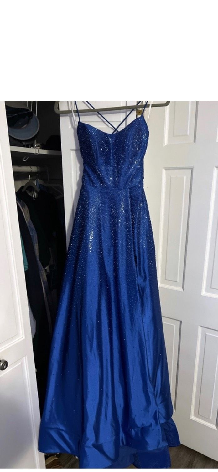 Style 54856 Sherri Hill Size 0 Prom Royal Blue Ball Gown on Queenly
