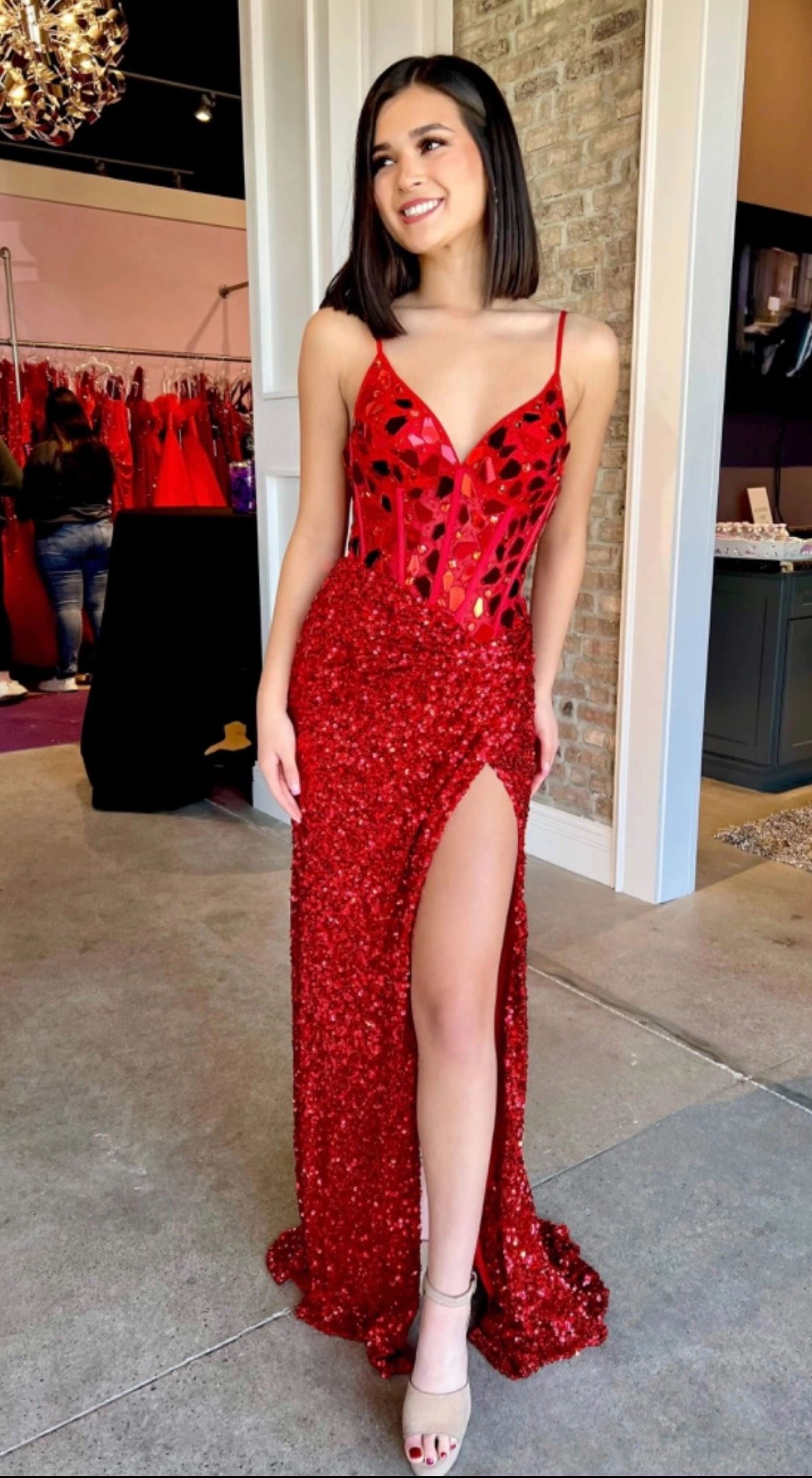 Jasz Couture Size 4 Prom Plunge Red Side Slit Dress on Queenly