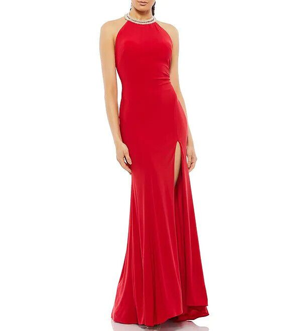 Mac Duggal Size 2 Plunge Sequined Red Side Slit Dress on Queenly