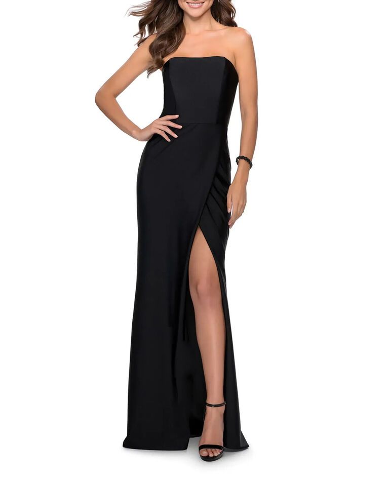 La Femme Size 12 Strapless Black Side Slit Dress on Queenly