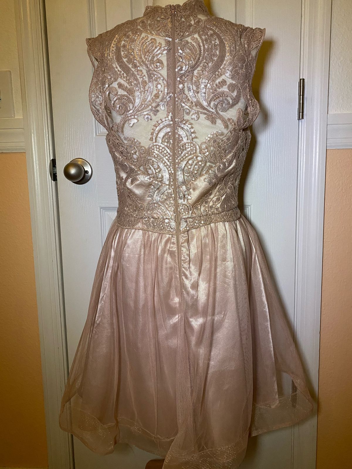 My Michelle Size 4 Prom High Neck Nude Cocktail Dress on Queenly