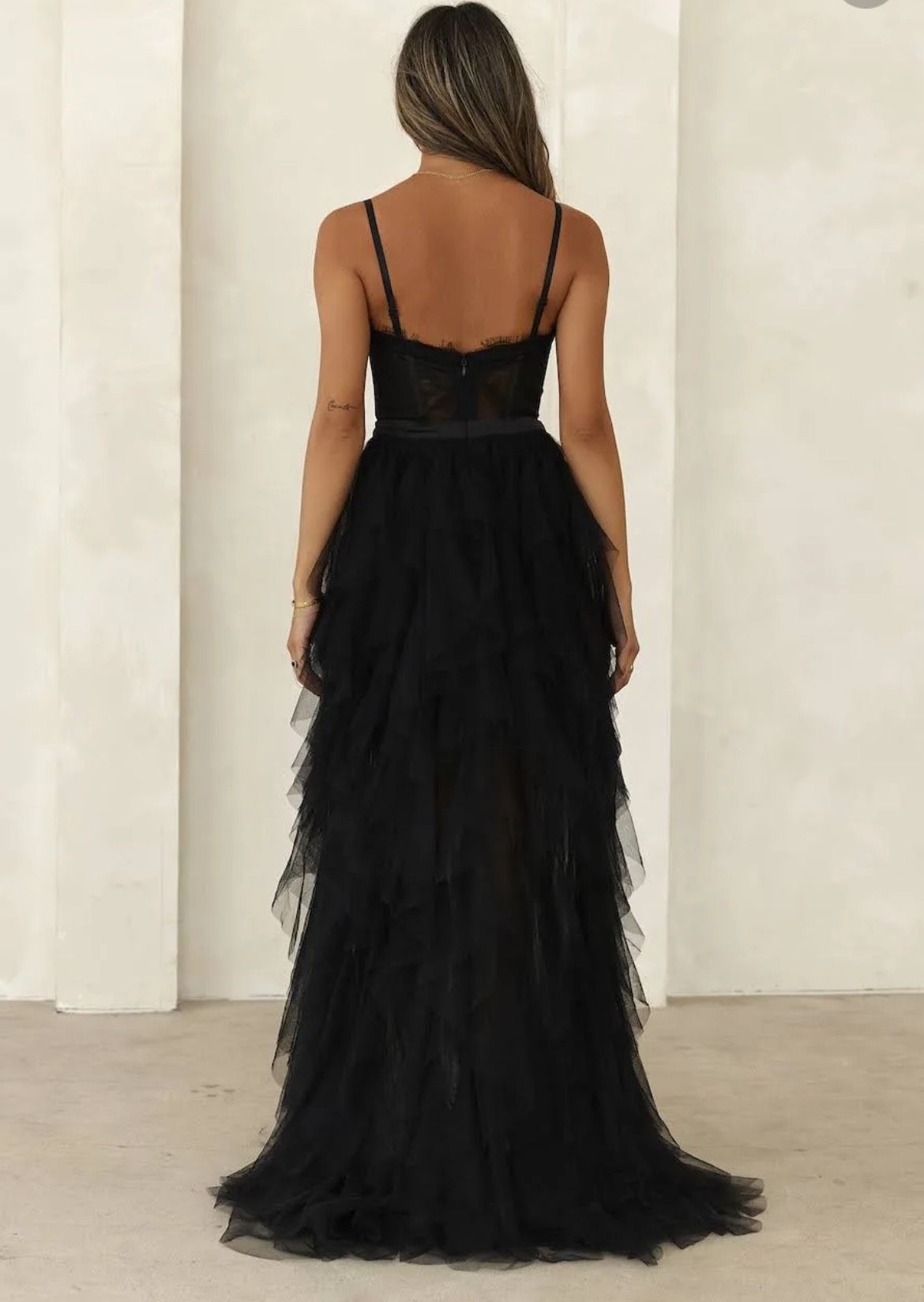 Size S Prom Plunge Black Dress With Train on Queenly