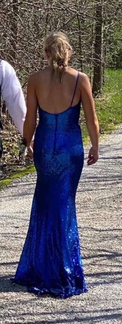 Sherri Hill Size 00 Prom One Shoulder Blue Mermaid Dress on Queenly