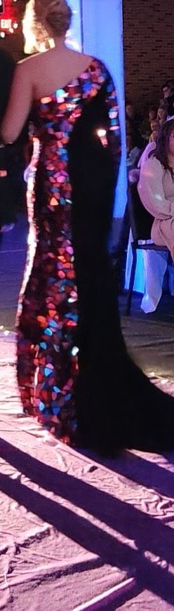 Sherri Hill Size 4 Prom One Shoulder Multicolor Side Slit Dress on Queenly