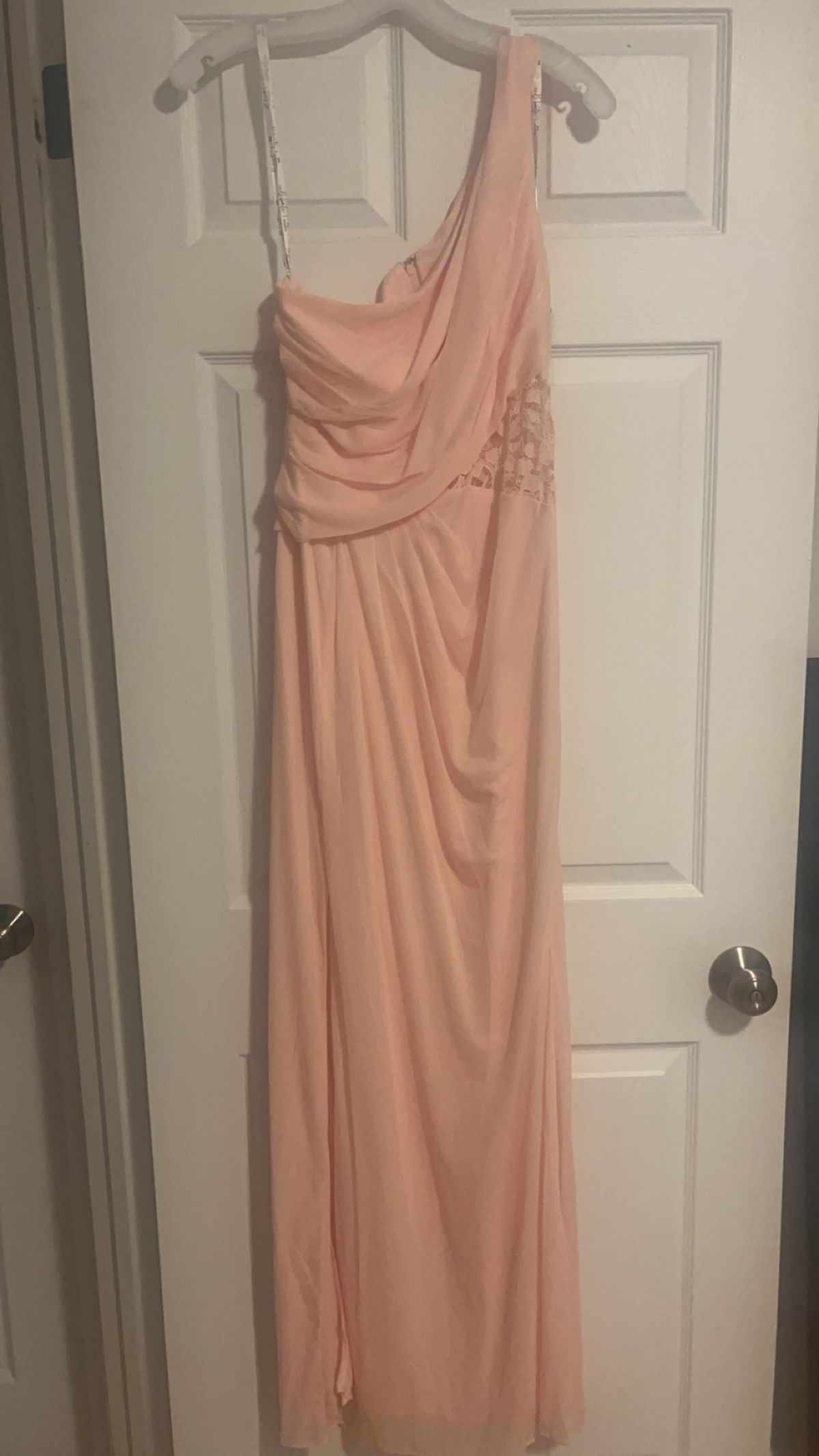 Style F19419 David's Bridal Size 12 Bridesmaid Pink Side Slit Dress on Queenly