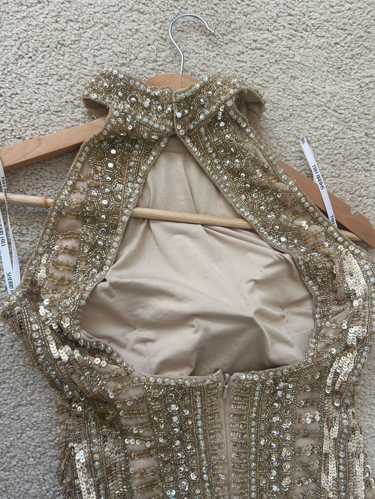 Sherri Hill Size 2 Pageant High Neck Gold Cocktail Dress on Queenly