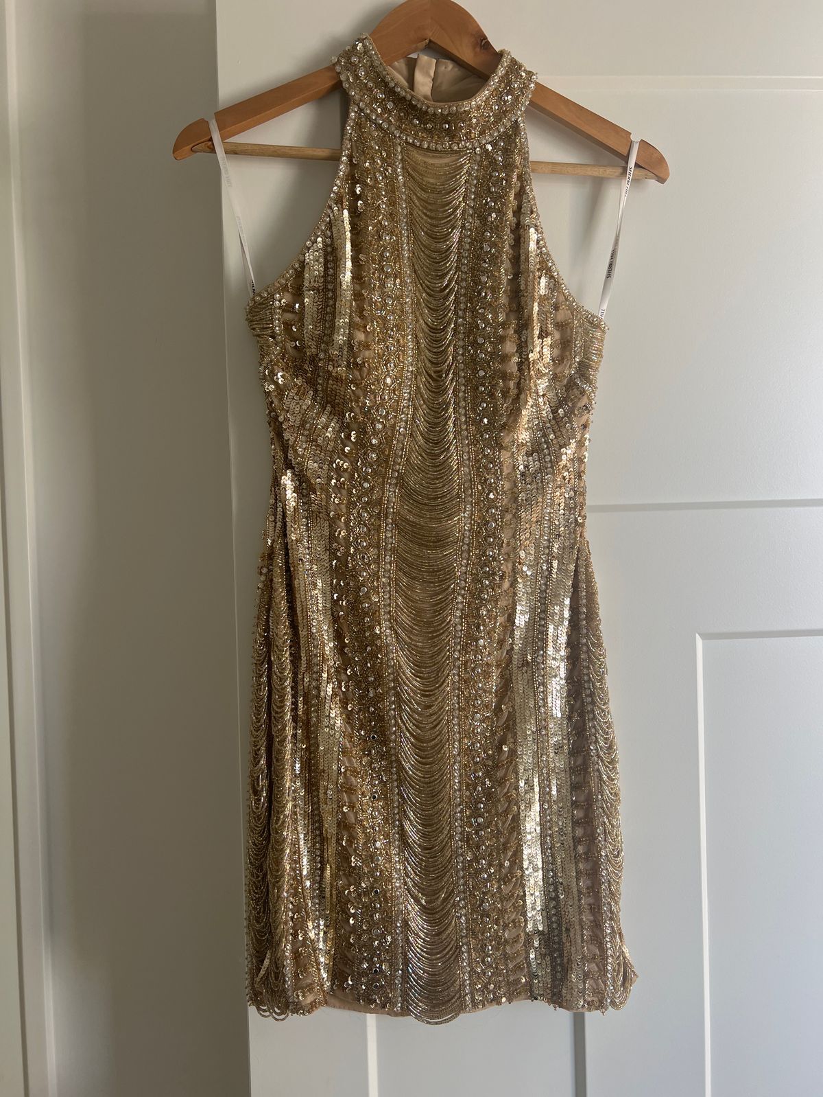 Sherri Hill Size 2 Pageant High Neck Gold Cocktail Dress on Queenly