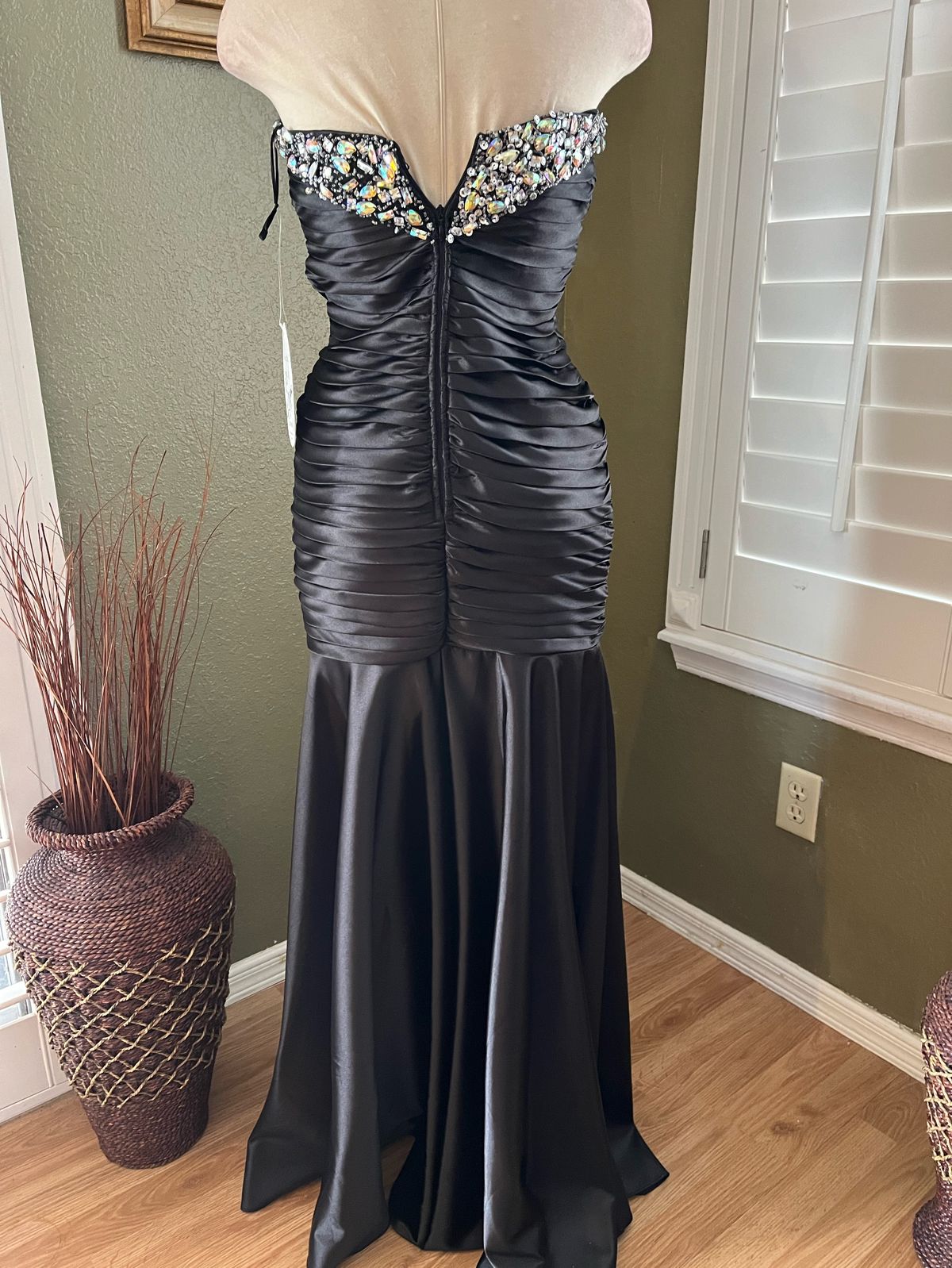 Cinderella Divine Size XS Prom Strapless Satin Black A-line Dress on Queenly