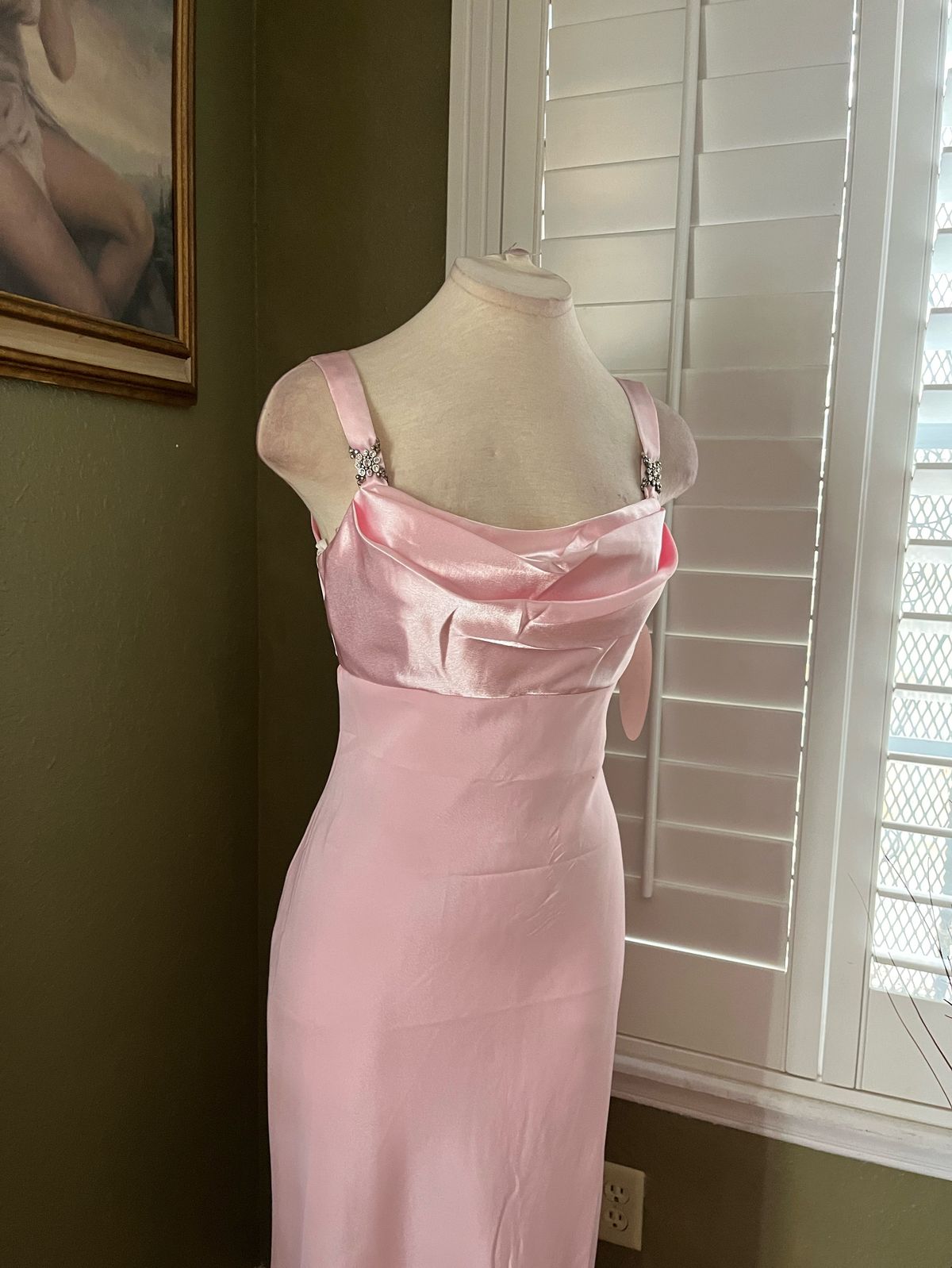 Cinderella Divine Size XS Wedding Guest Plunge Satin Pink A-line Dress on Queenly
