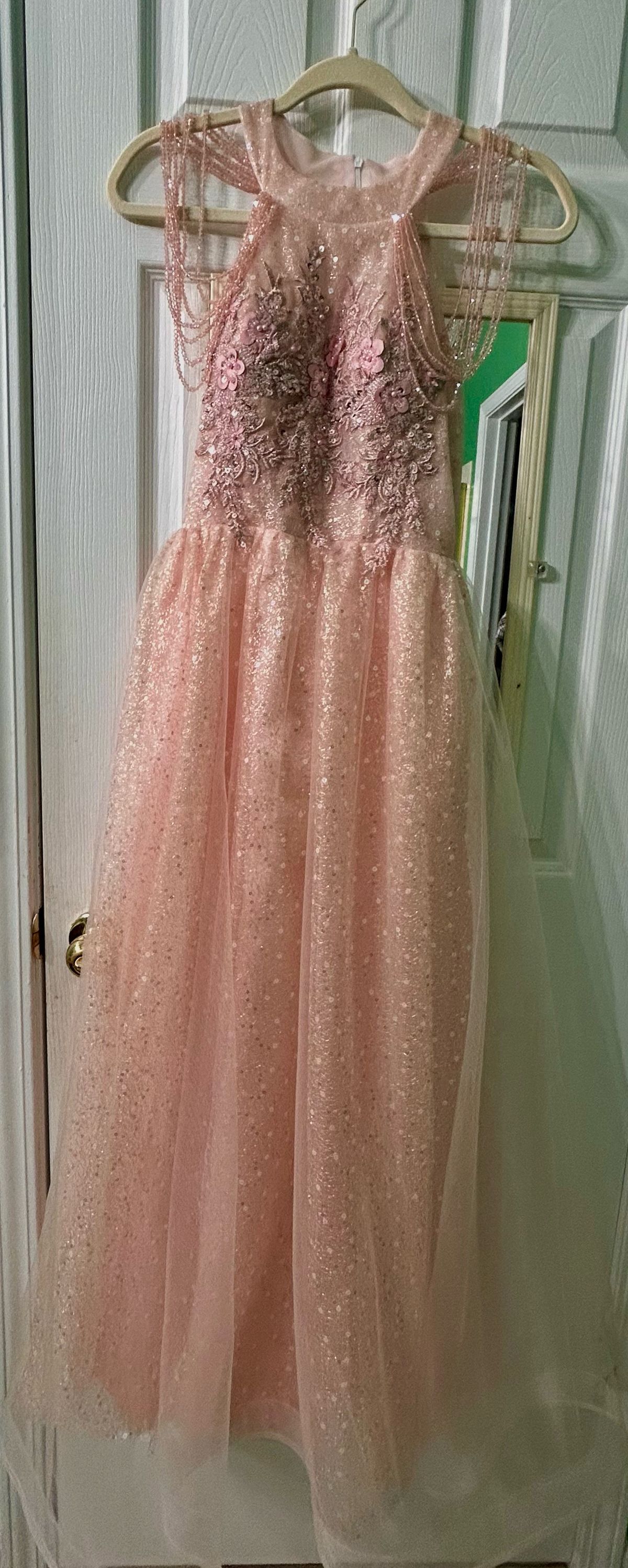 Size 6 Prom High Neck Pink Ball Gown on Queenly