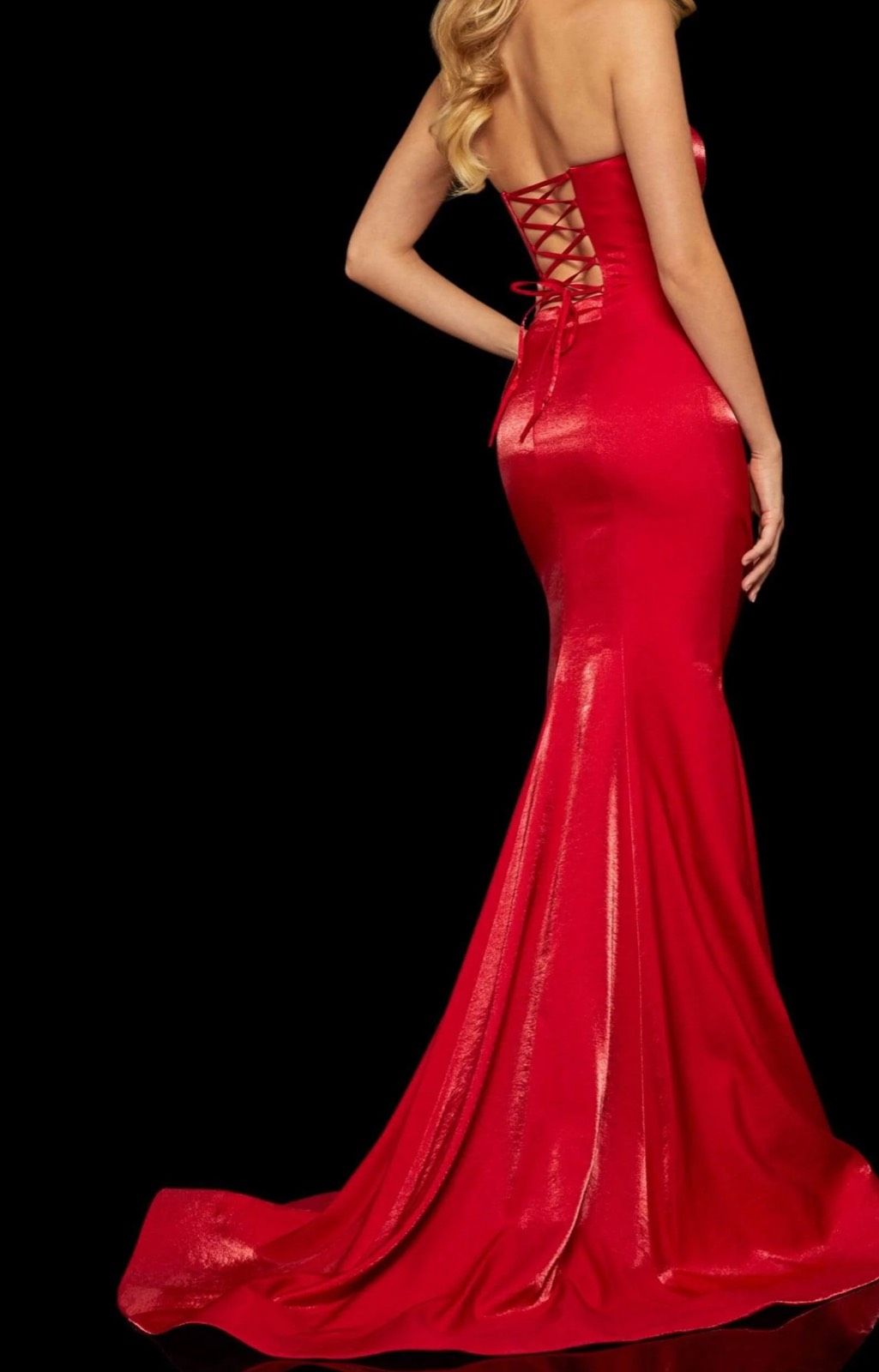 Style 52961 Rachel Allan Size 2 Prom Strapless Red Mermaid Dress on Queenly