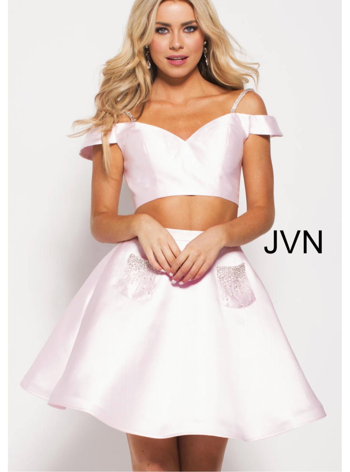 Jovani Size 4 Off The Shoulder Pink Cocktail Dress on Queenly