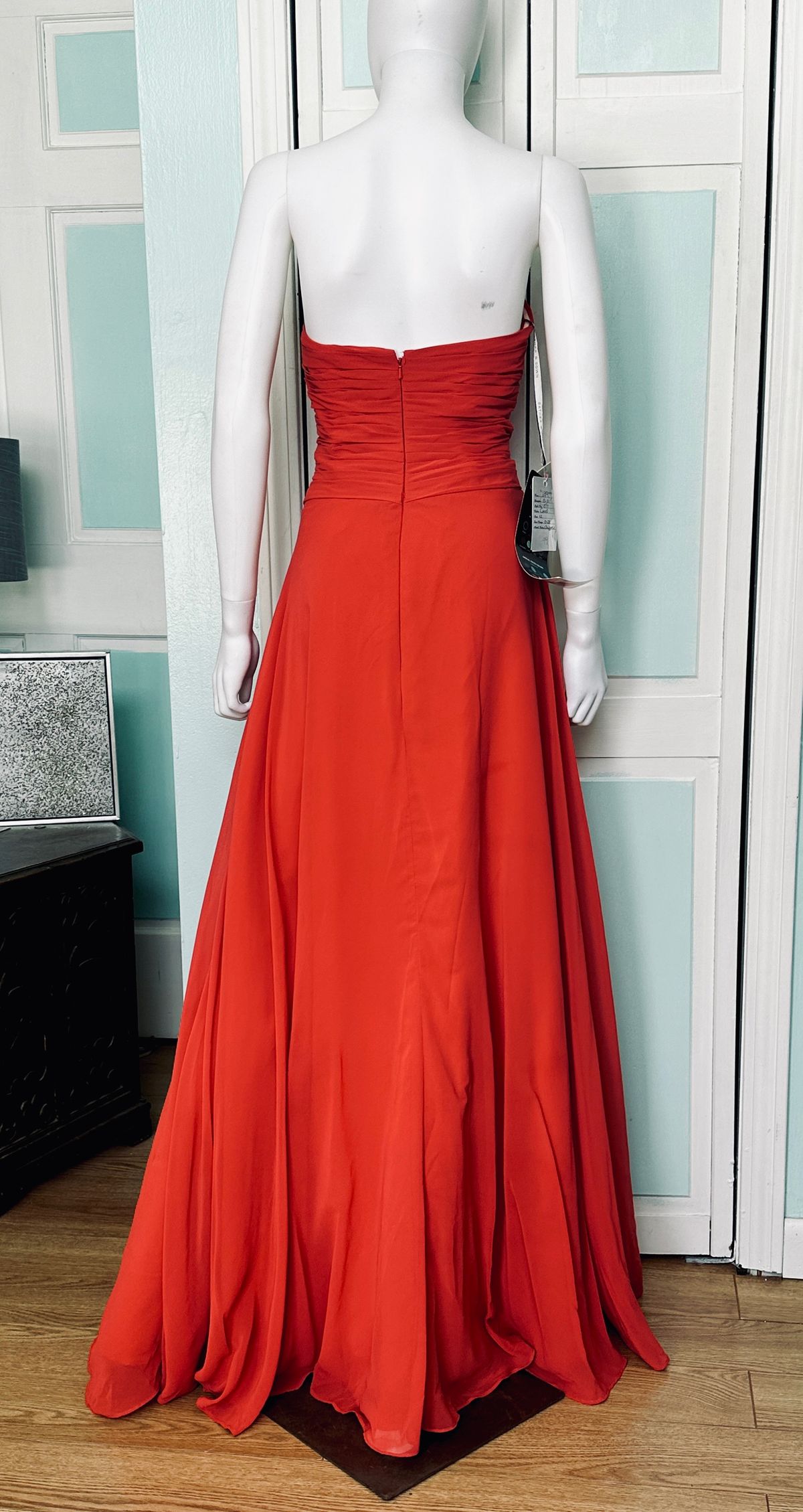 Style 577 Gather and Gown Size 12 Bridesmaid Strapless Coral A-line Dress on Queenly