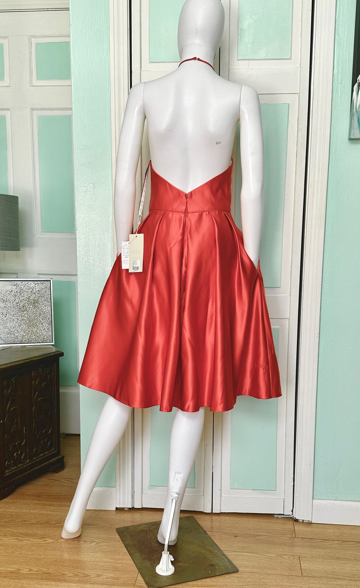 Size 12 Homecoming High Neck Coral Cocktail Dress on Queenly