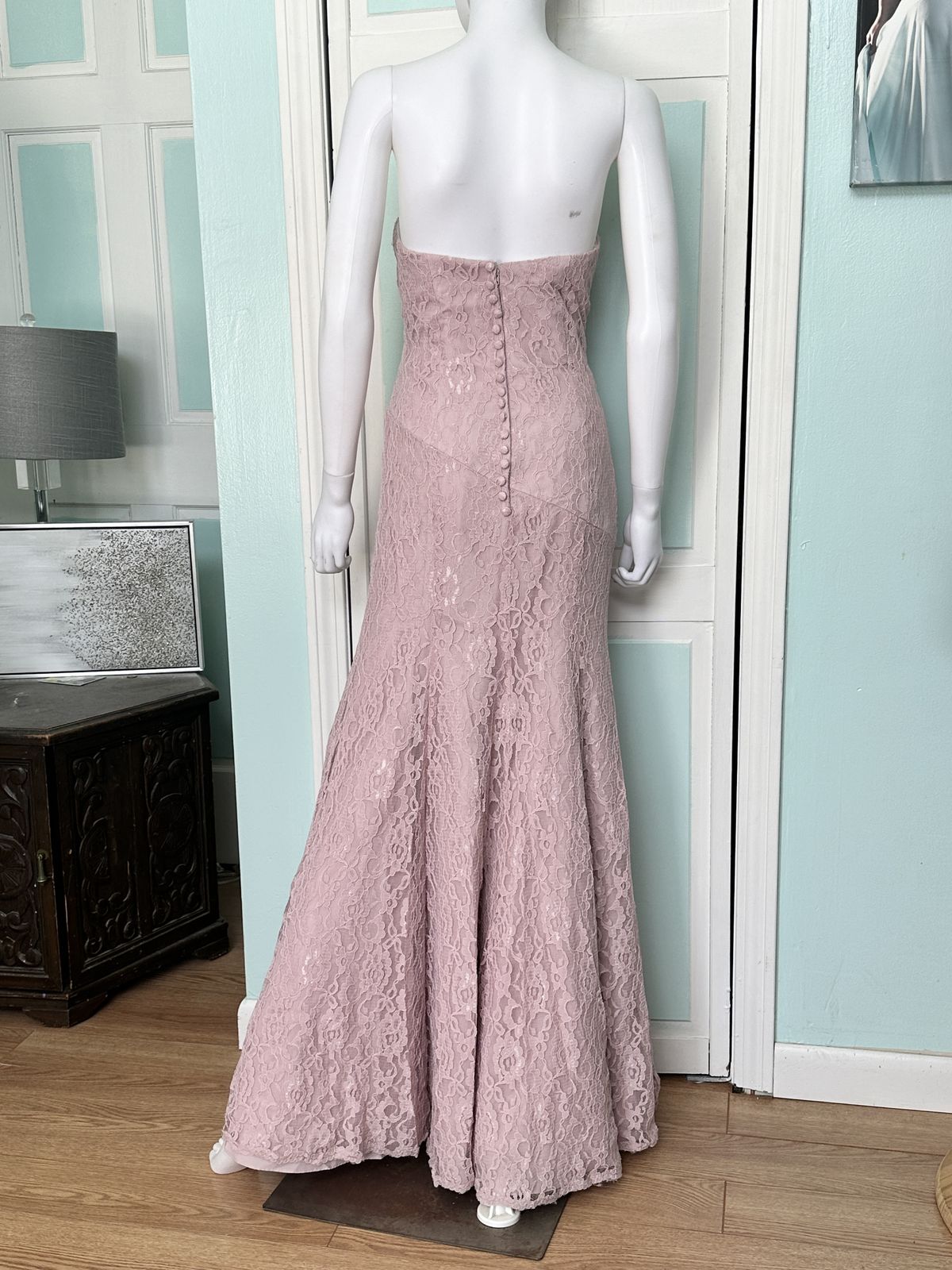 Style 536 Alfred Angelo Size 4 Bridesmaid Strapless Lace Pink Mermaid Dress on Queenly