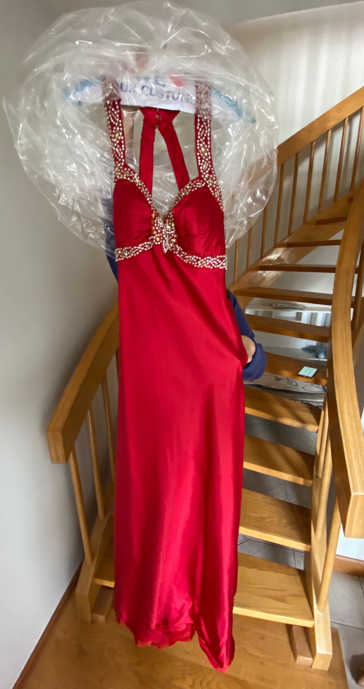 Size 6 Prom Halter Red Dress With Train on Queenly