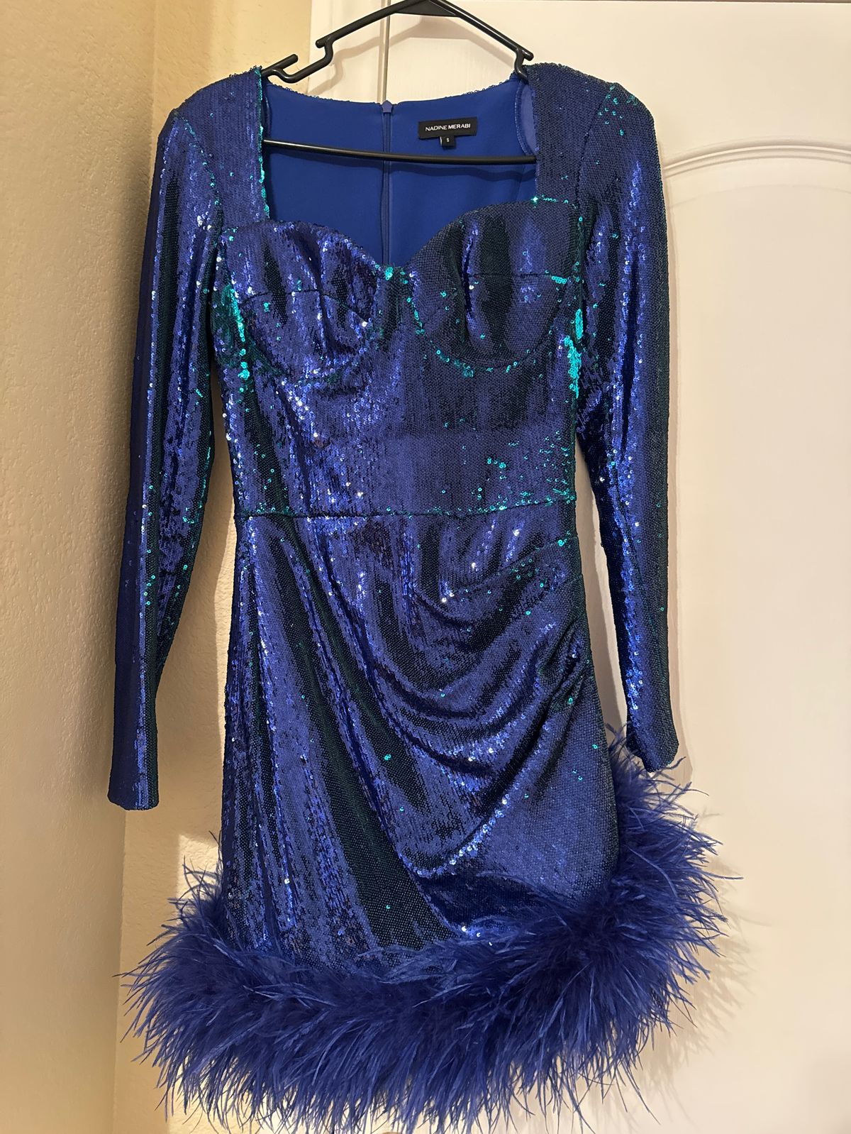 Nadine merabi Size S Prom Long Sleeve Blue Cocktail Dress on Queenly