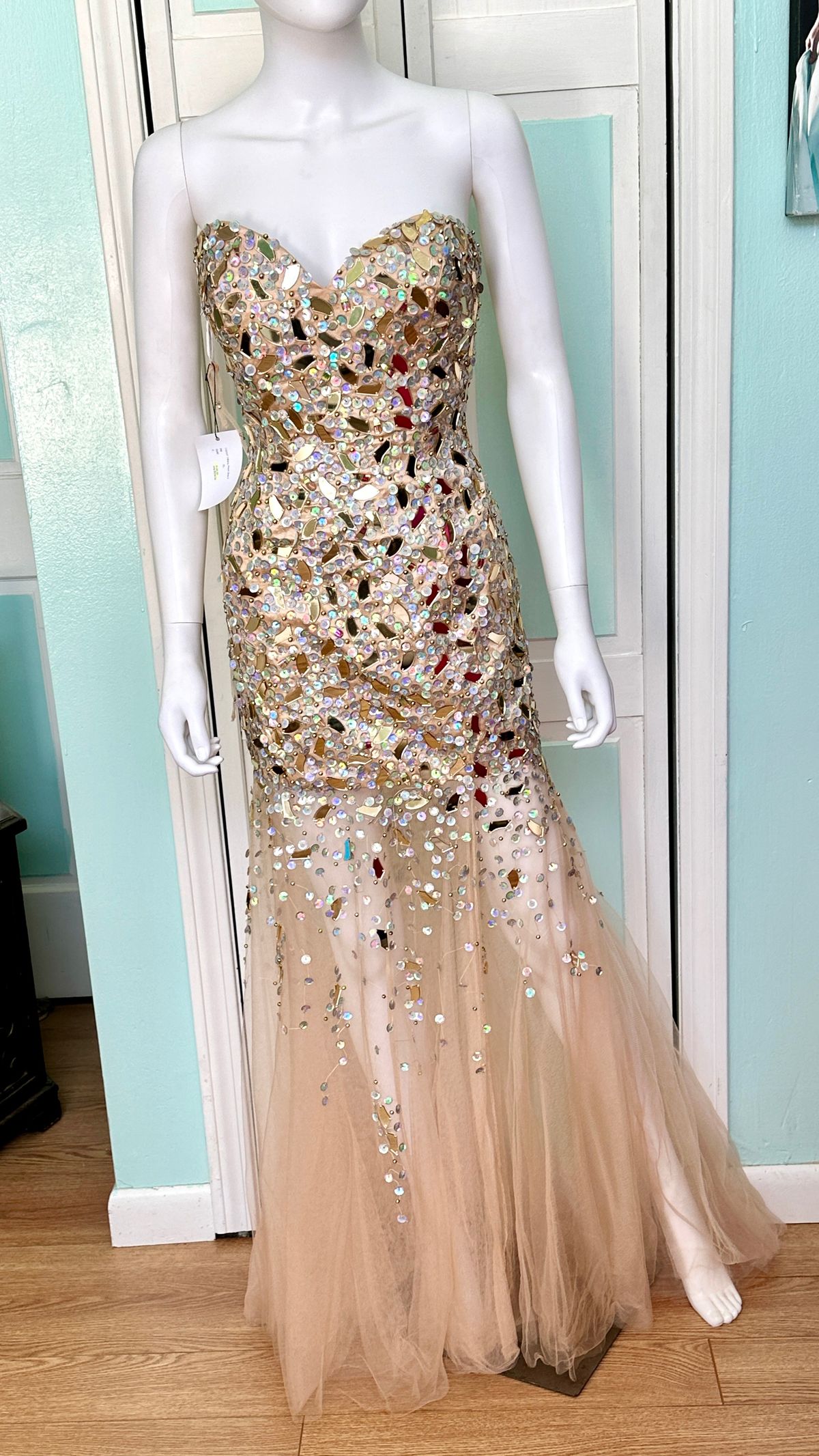 Style 115147 Tiffany Designs Size 8 Prom Strapless Gold Mermaid Dress on Queenly