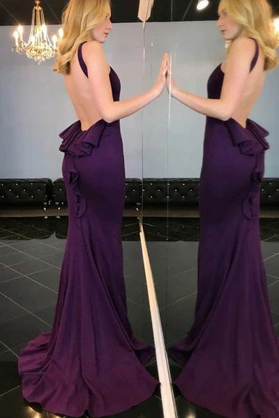 Style 21899 Jovani Size 8 High Neck Purple Mermaid Dress on Queenly