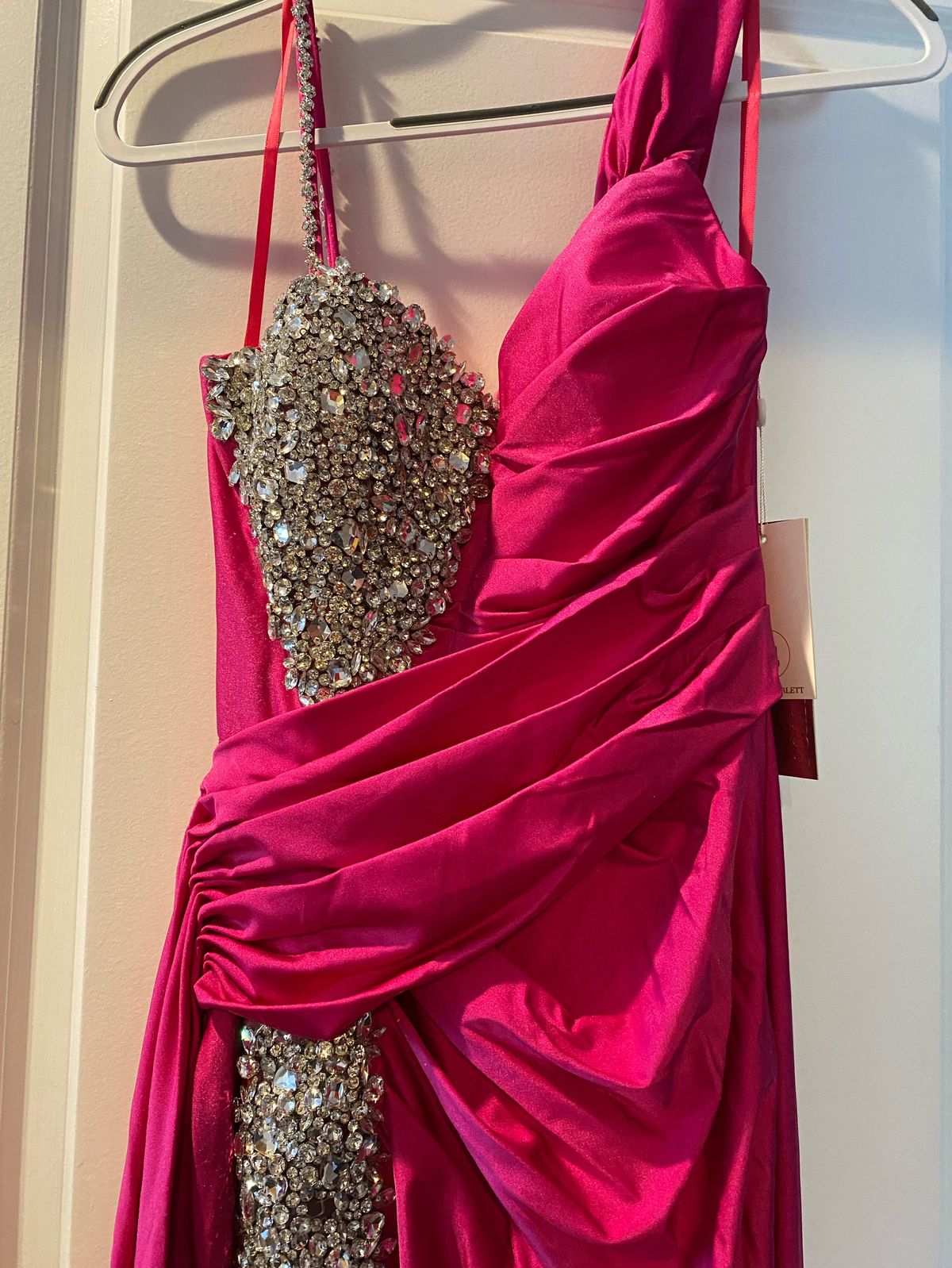 Style PS23648 Portia and Scarlett Size 2 One Shoulder Hot Pink Side Slit Dress on Queenly