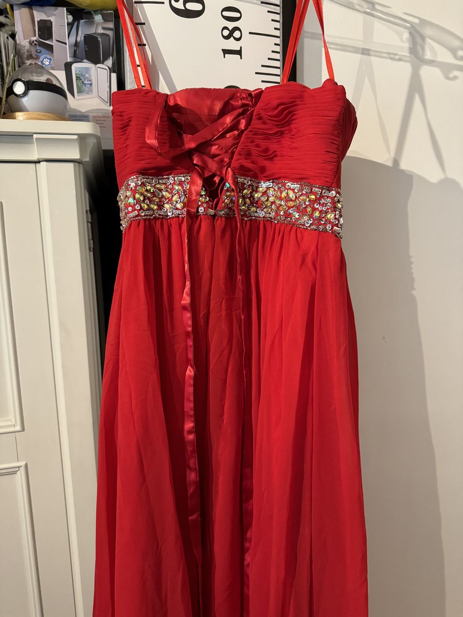 Size 8 Sheer Red Floor Length Maxi on Queenly