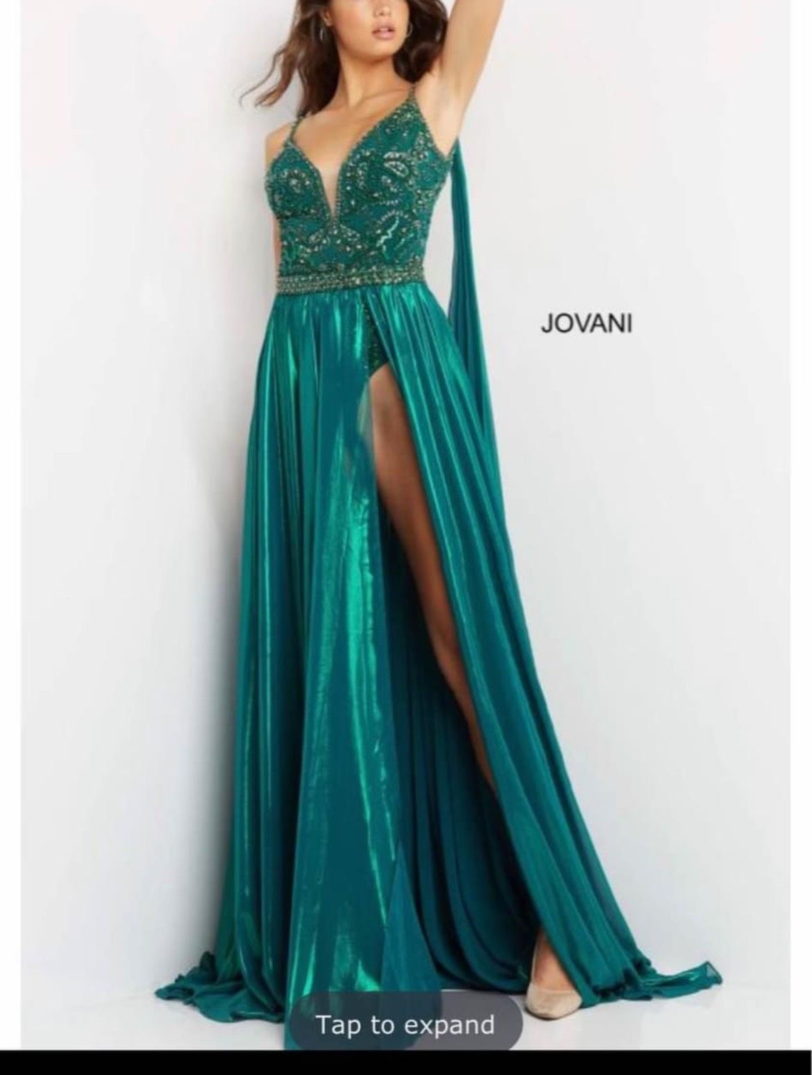Jovani Size 0 Prom Plunge Green Side Slit Dress on Queenly