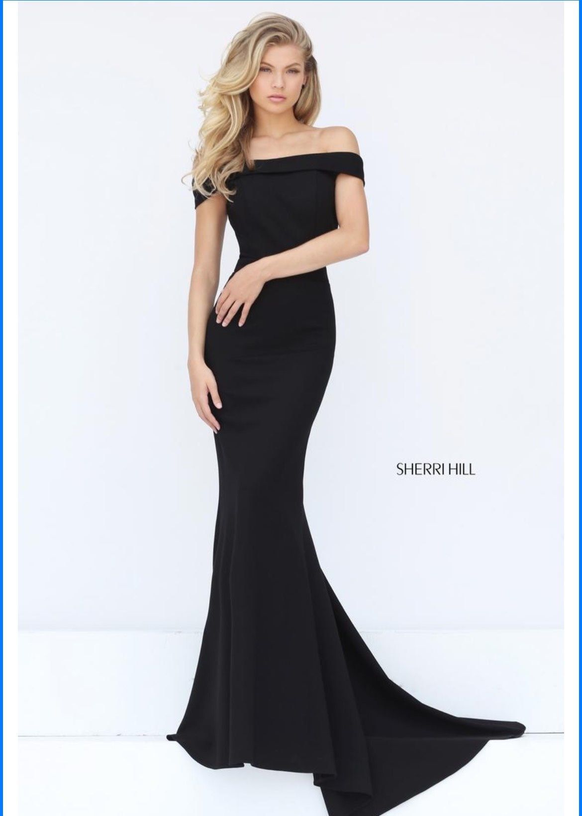 Style 50824 Sherri Hill Size 2 Prom Off The Shoulder Black Mermaid Dress on Queenly