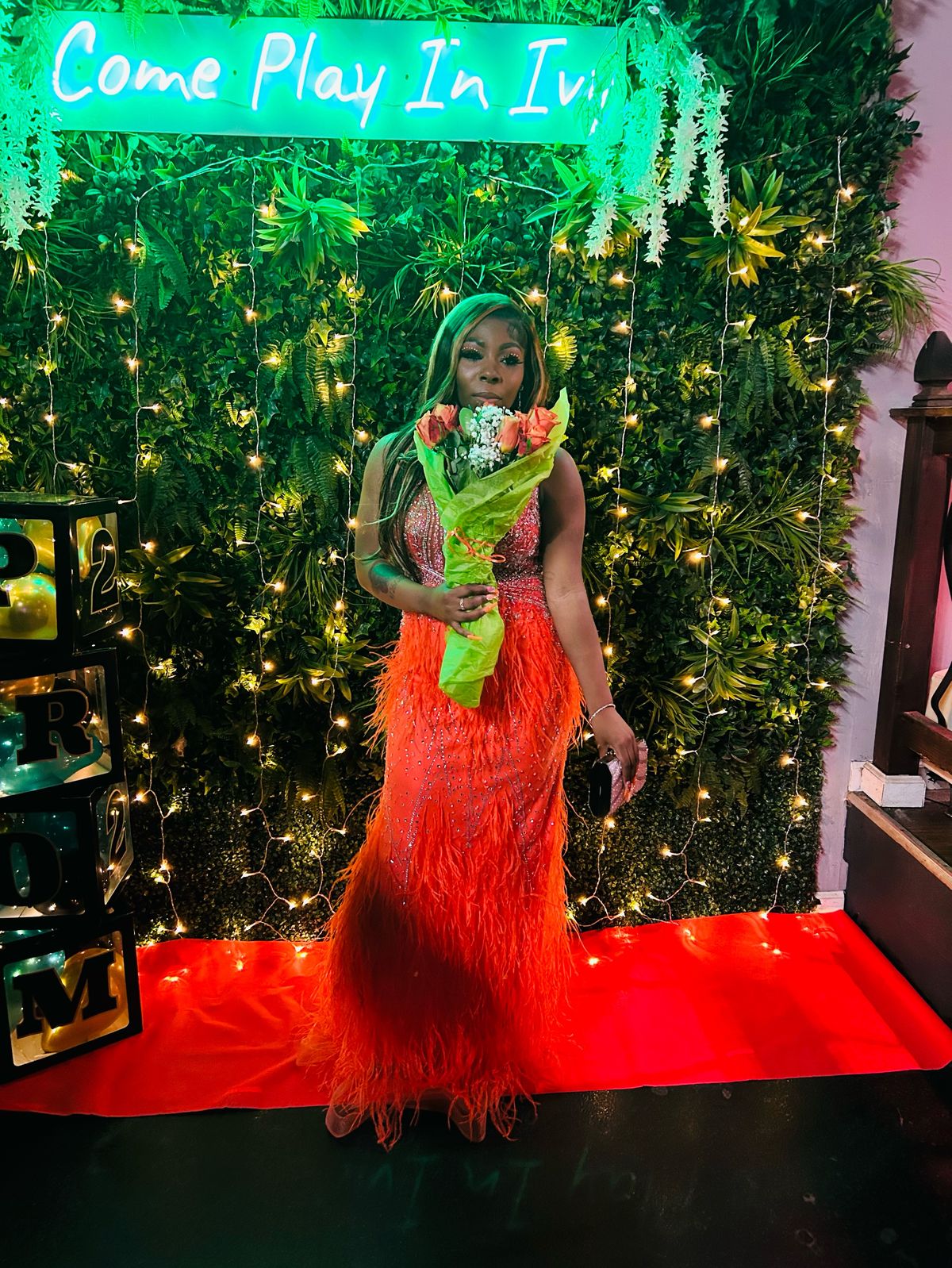 Size 8 Prom Plunge Orange Mermaid Dress on Queenly