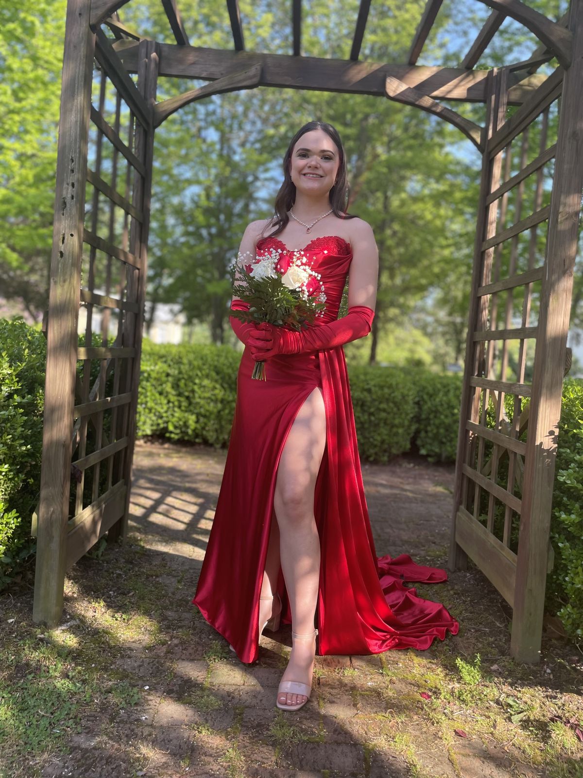 Sherri Hill Size 2 Prom Strapless Red Side Slit Dress on Queenly