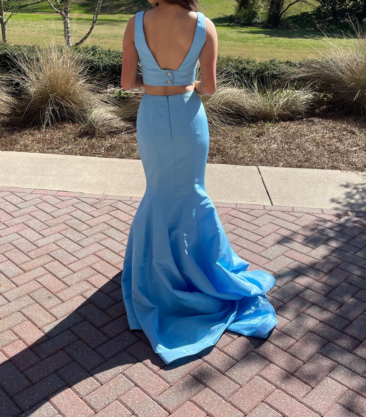 Sherri Hill Size 0 Prom Halter Blue Mermaid Dress on Queenly