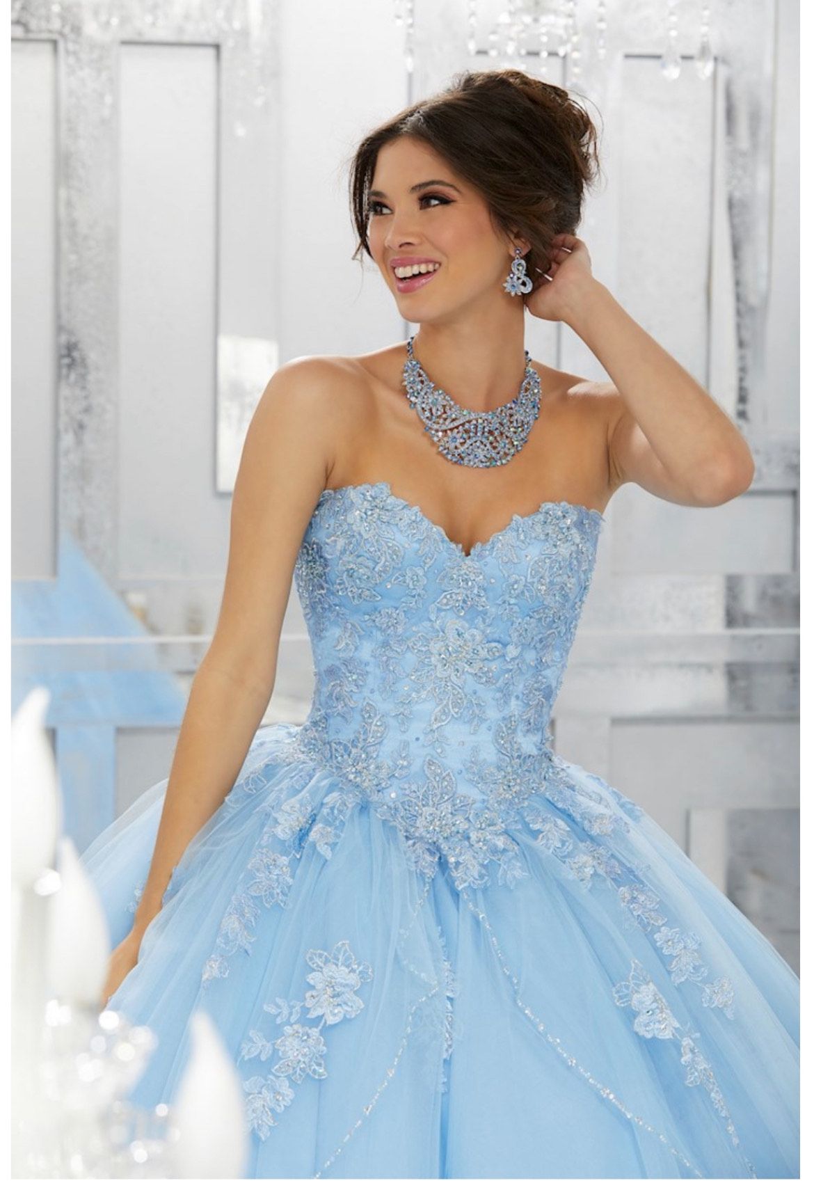 Style 60024 MoriLee Size S Strapless Blue Ball Gown on Queenly