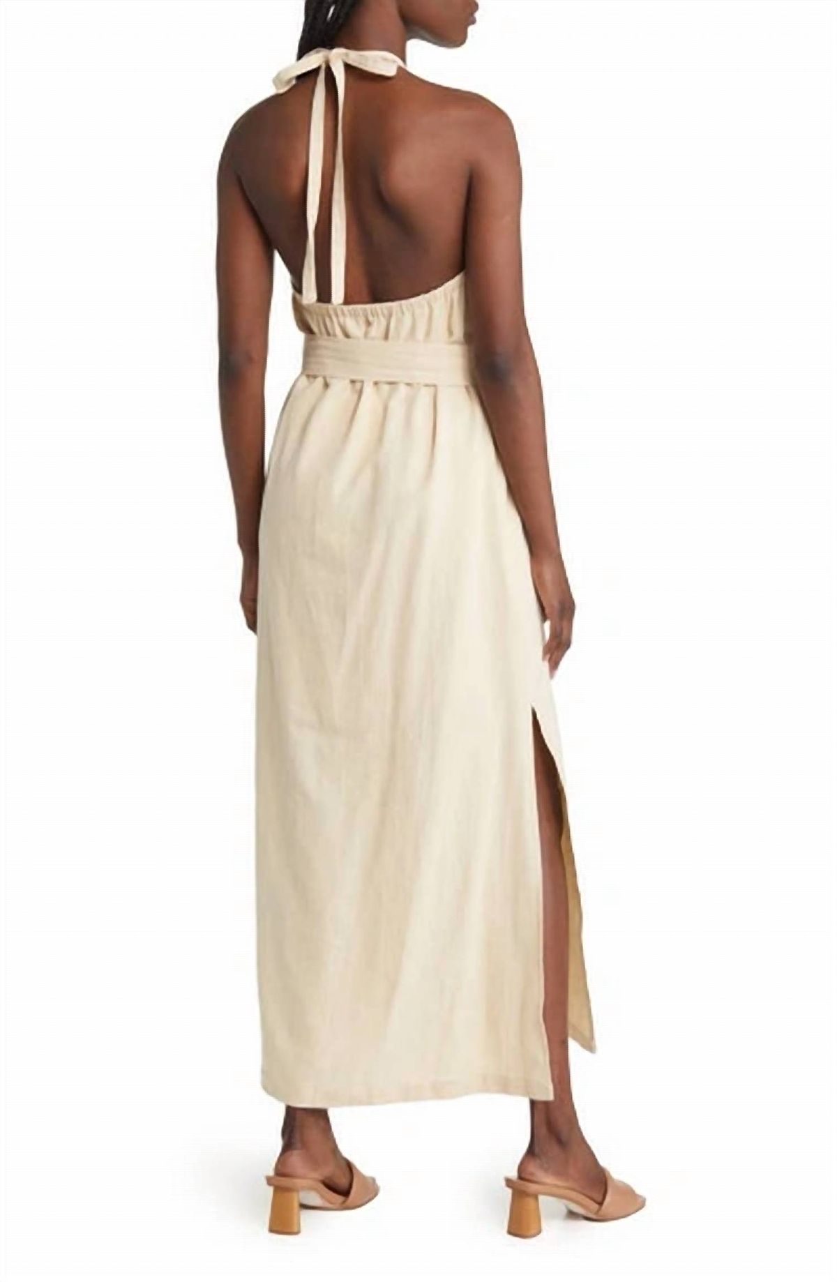 Style 1-111292117-2791 LOST + WANDER Size L Halter Nude Side Slit Dress on Queenly