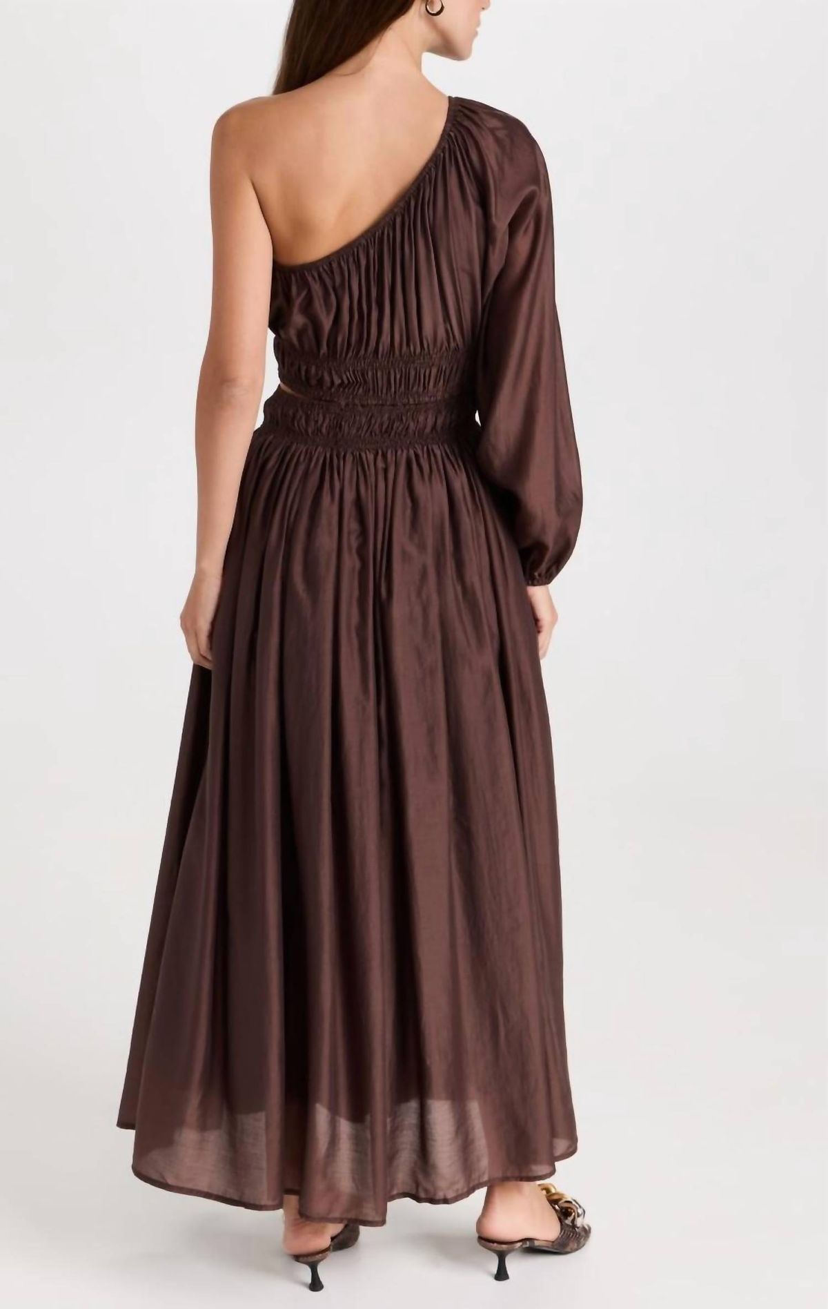Style 1-1315859355-3471 MOON RIVER Size S One Shoulder Brown Floor Length Maxi on Queenly