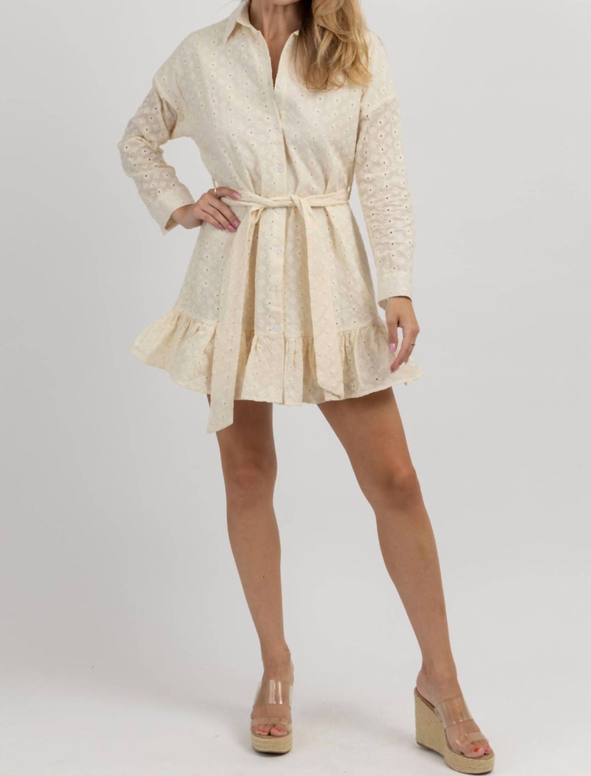 Style 1-1486994119-2696 SUNDAYUP Size L Long Sleeve Nude Cocktail Dress on Queenly