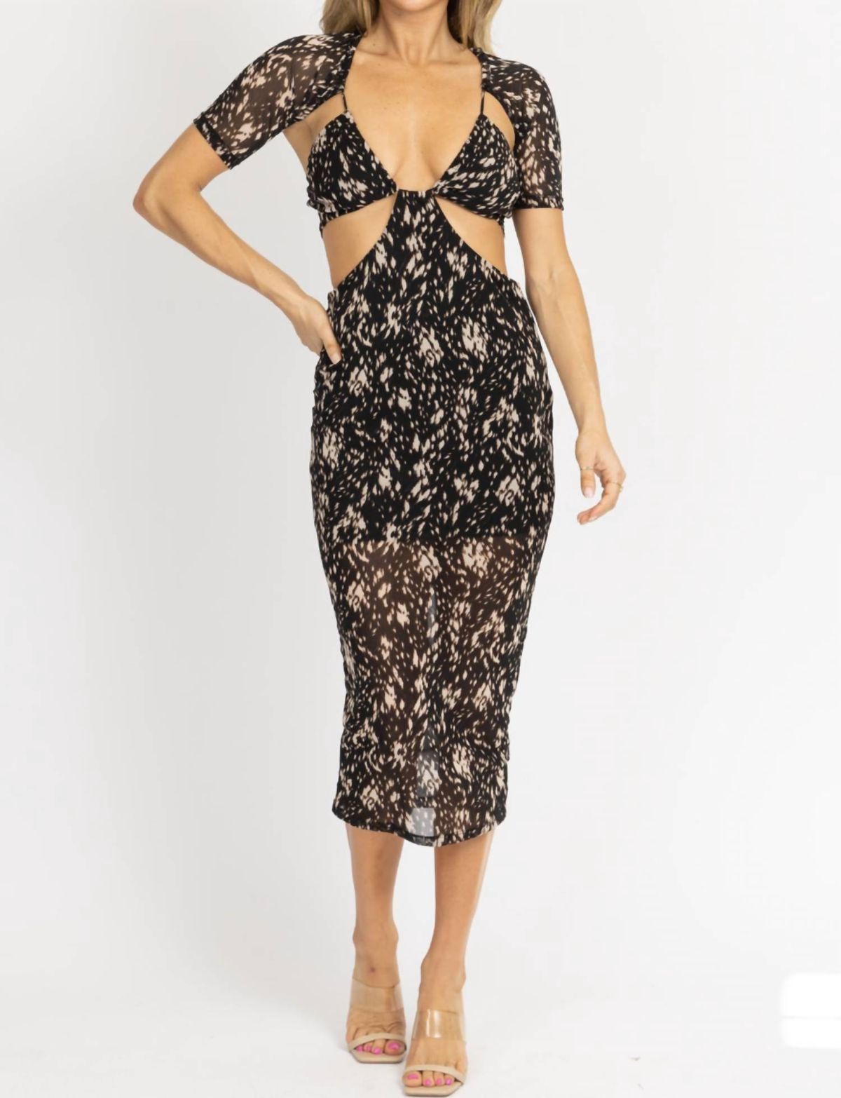 Style 1-1583346156-2696 Win Win Apparel Size L Off The Shoulder Sheer Black Cocktail Dress on Queenly