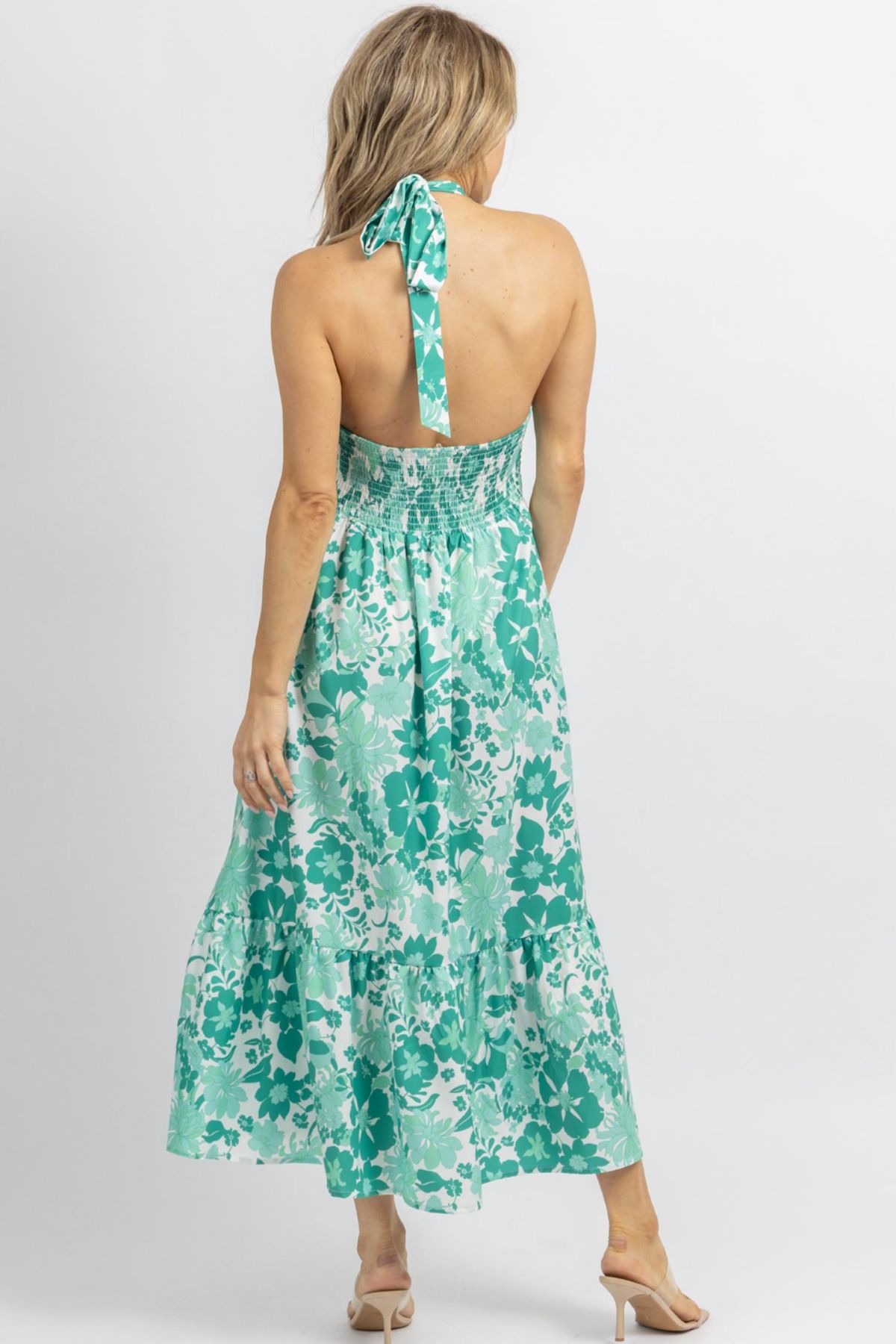 Style 1-1667037429-2696 SUNDAYUP Size L Halter Floral Green Cocktail Dress on Queenly