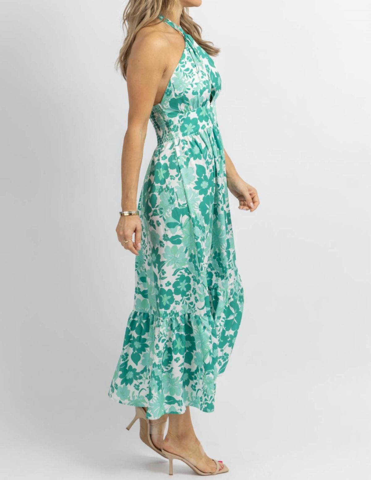 Style 1-1667037429-2901 SUNDAYUP Size M Halter Floral Green Cocktail Dress on Queenly