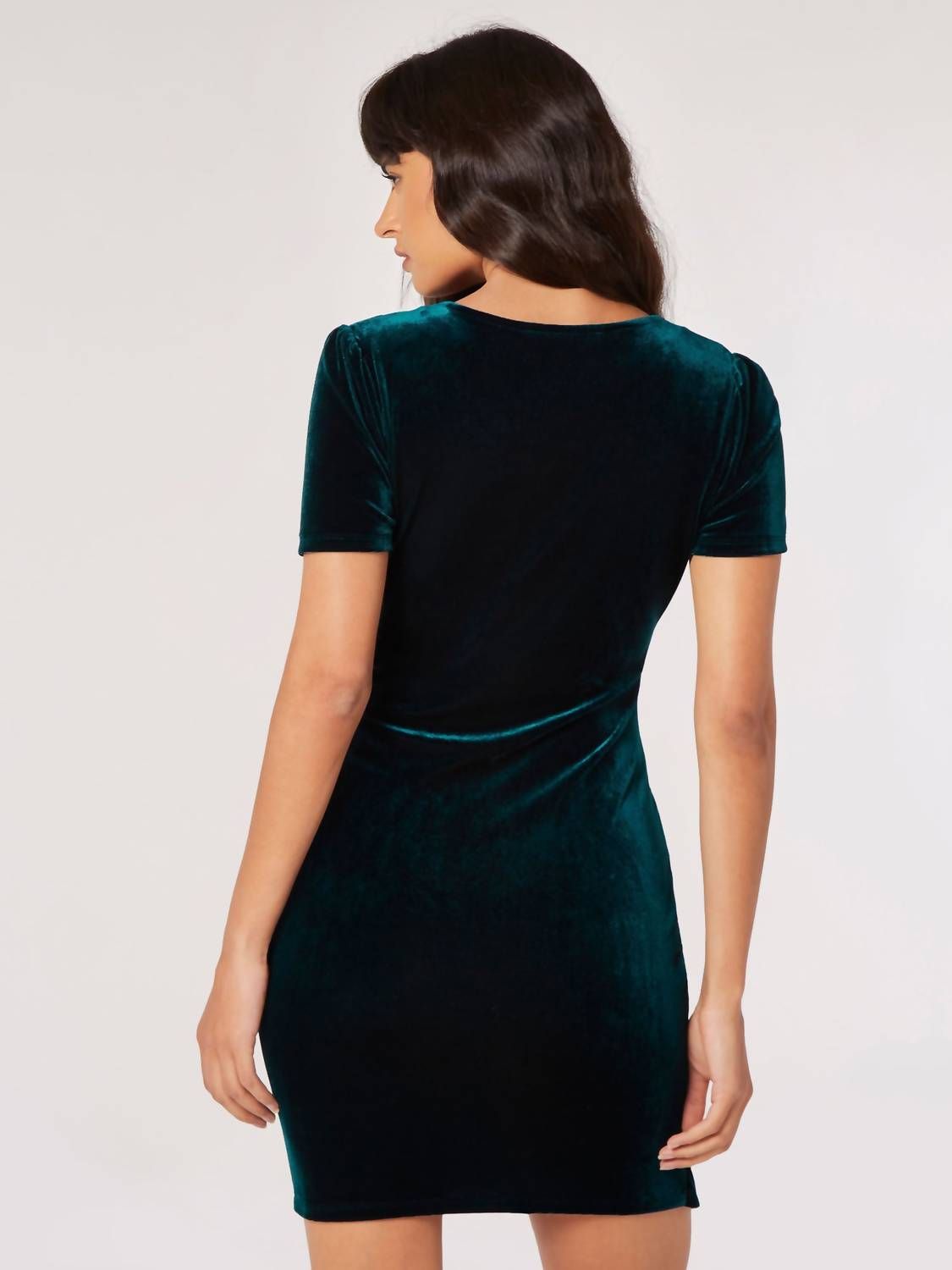 Style 1-1792640061-3460 APRICOT Size S Plunge Velvet Green Cocktail Dress on Queenly