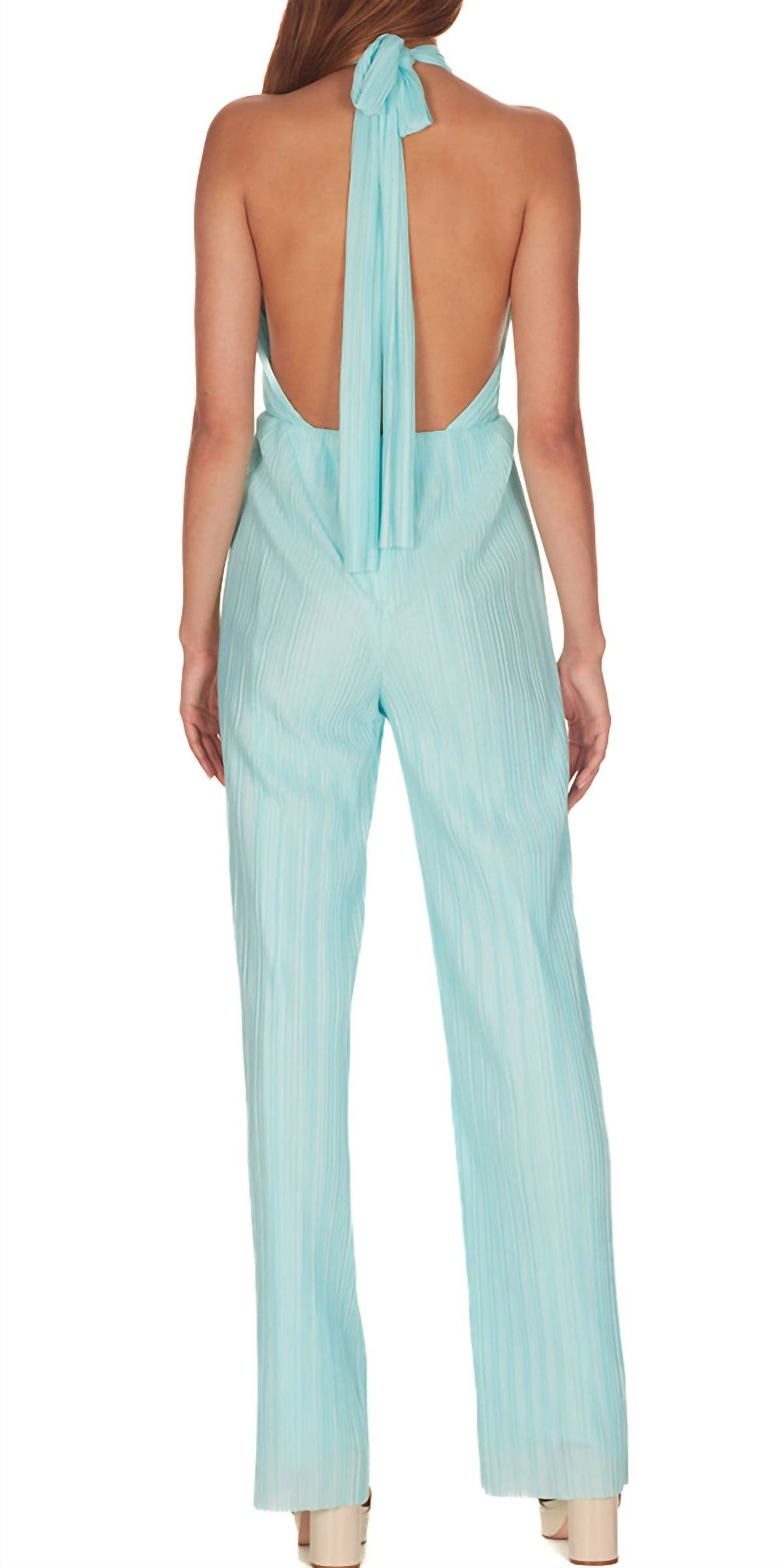 Style 1-2089849579-3775 Amanda Uprichard Size XL Halter Blue Formal Jumpsuit on Queenly