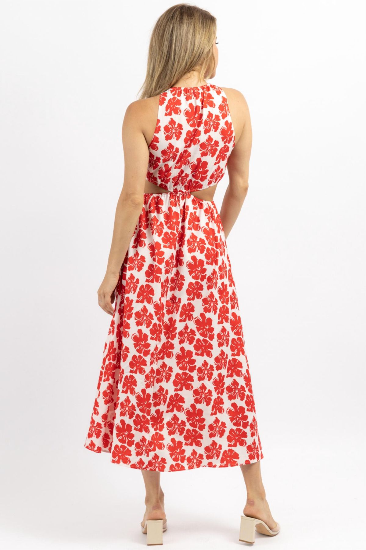 Style 1-2096271839-2696 SUNDAYUP Size L Halter Floral Red Cocktail Dress on Queenly