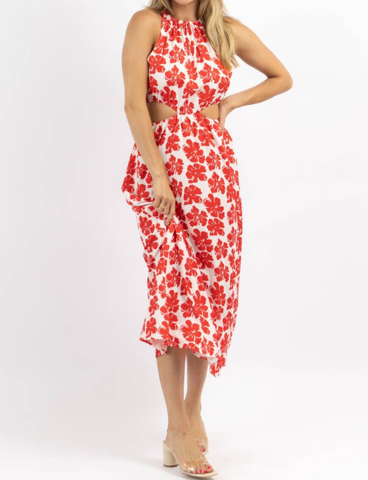 Style 1-2096271839-2696 SUNDAYUP Size L Halter Floral Red Cocktail Dress on Queenly