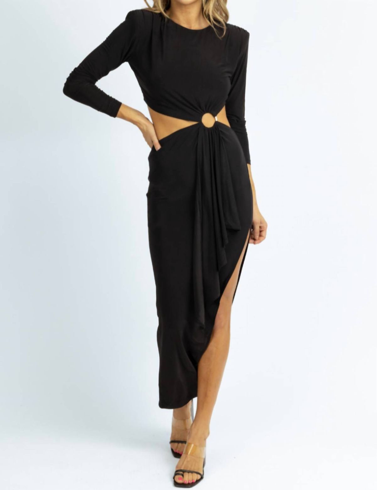 Style 1-2148070512-2901 Win Win Apparel Size M Long Sleeve Black Cocktail Dress on Queenly