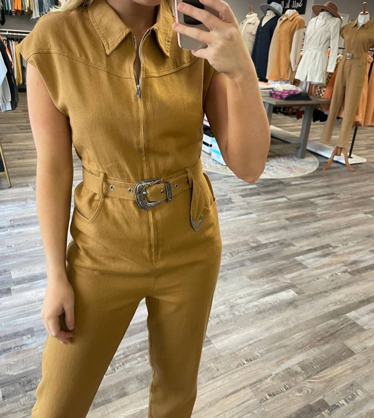 Style 1-2547010107-2793 Cloud Ten Size L Cap Sleeve Brown Formal Jumpsuit on Queenly