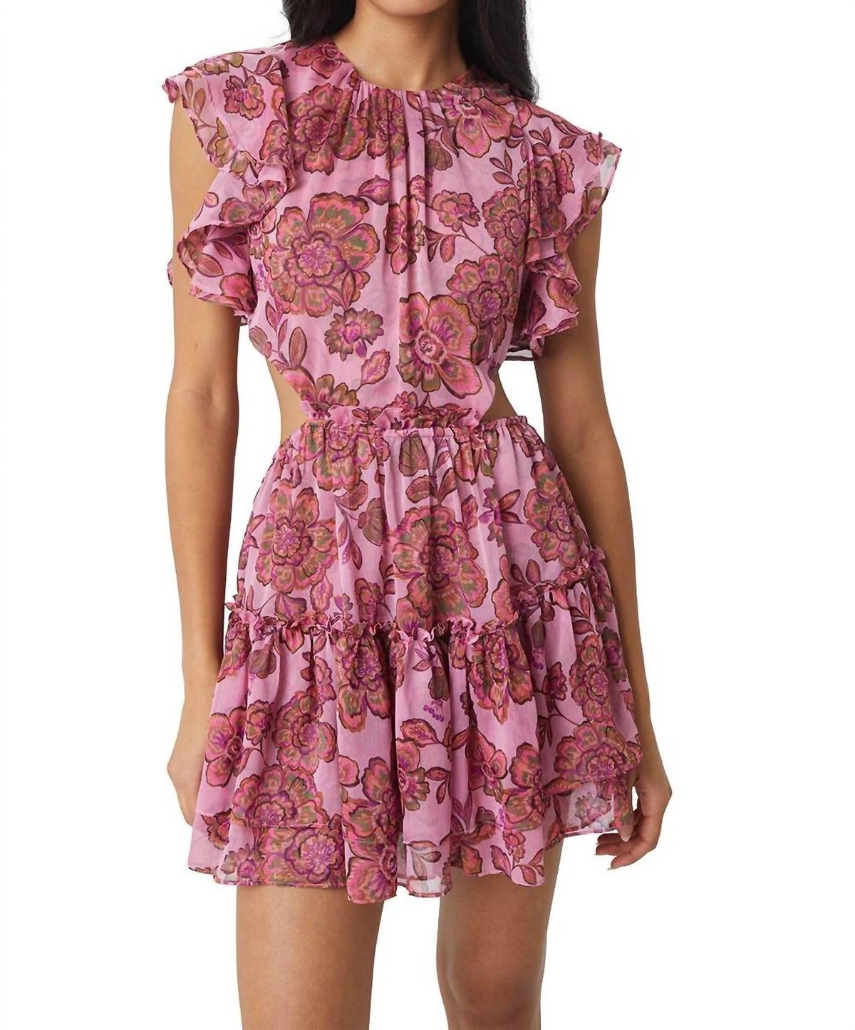 Style 1-3376993467-3236 Misa Los Angeles Size S Floral Pink Cocktail Dress on Queenly