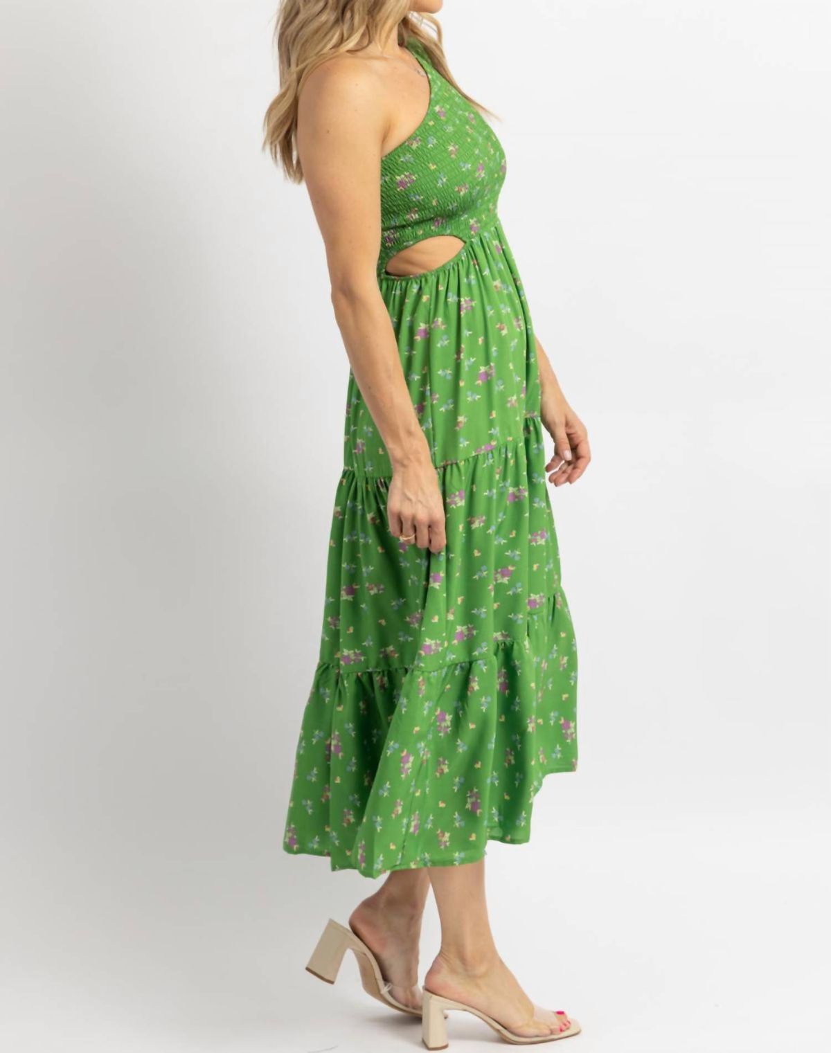 Style 1-3492091429-2901 SUNDAYUP Size M One Shoulder Floral Green Cocktail Dress on Queenly