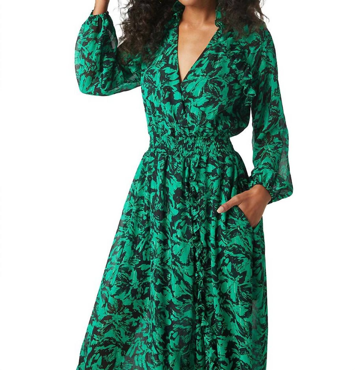 Style 1-4044646597-2696 Misa Los Angeles Size L Sheer Emerald Green Side Slit Dress on Queenly
