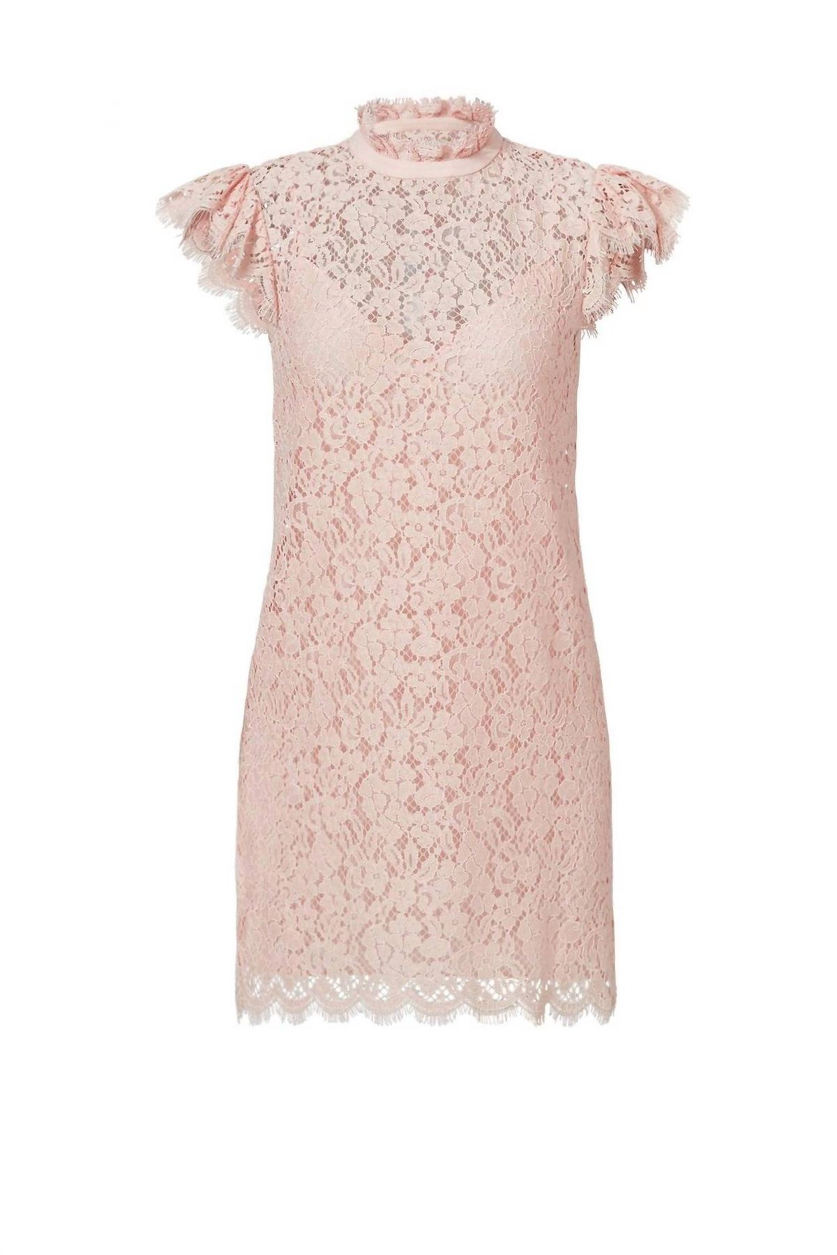 Style 1-4074380861-5-1 RACHEL ZOE Size 0 High Neck Lace Pink Cocktail Dress on Queenly
