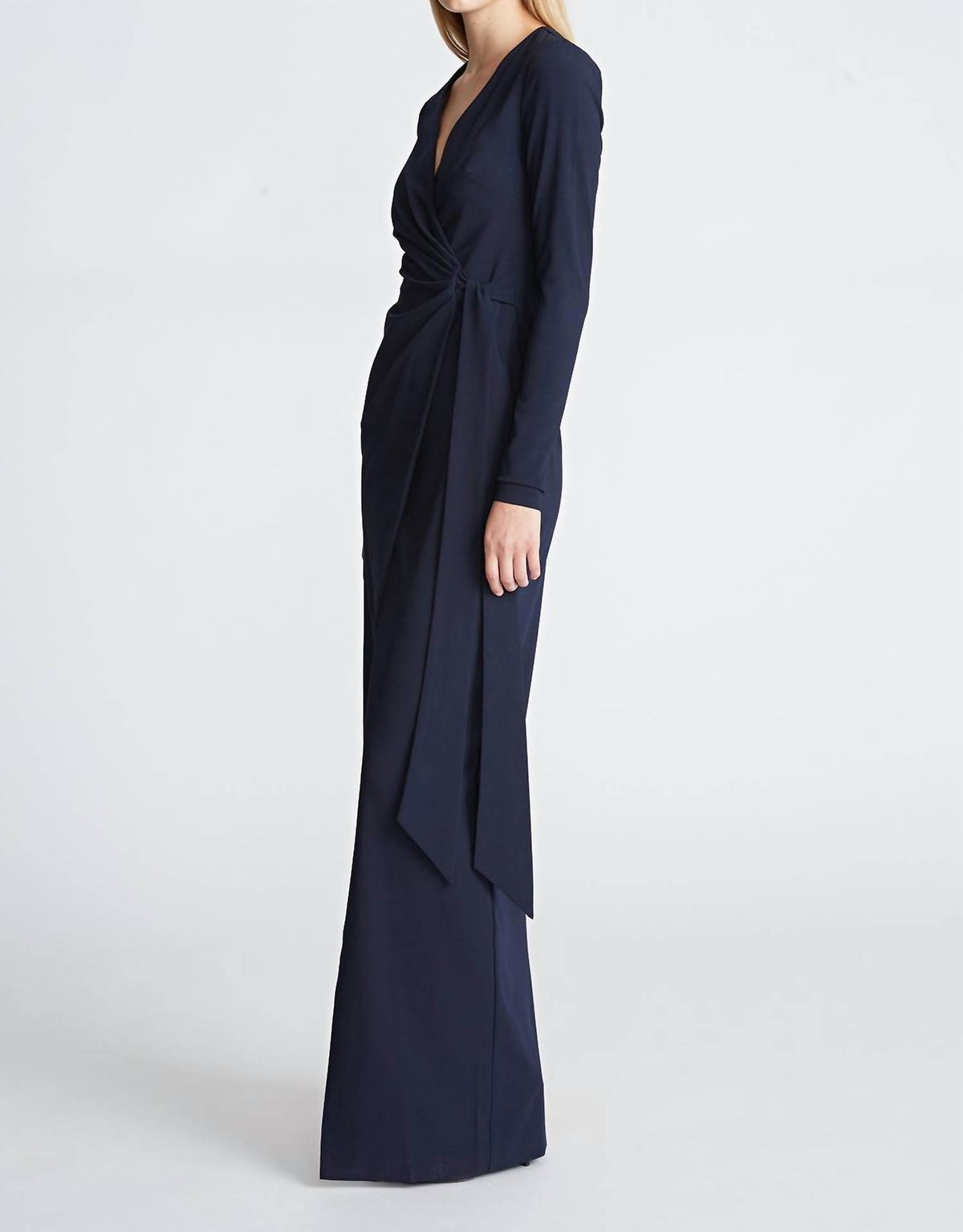Style 1-4235758929-98 HALSTON HERITAGE Size 10 Long Sleeve Navy Blue Floor Length Maxi on Queenly