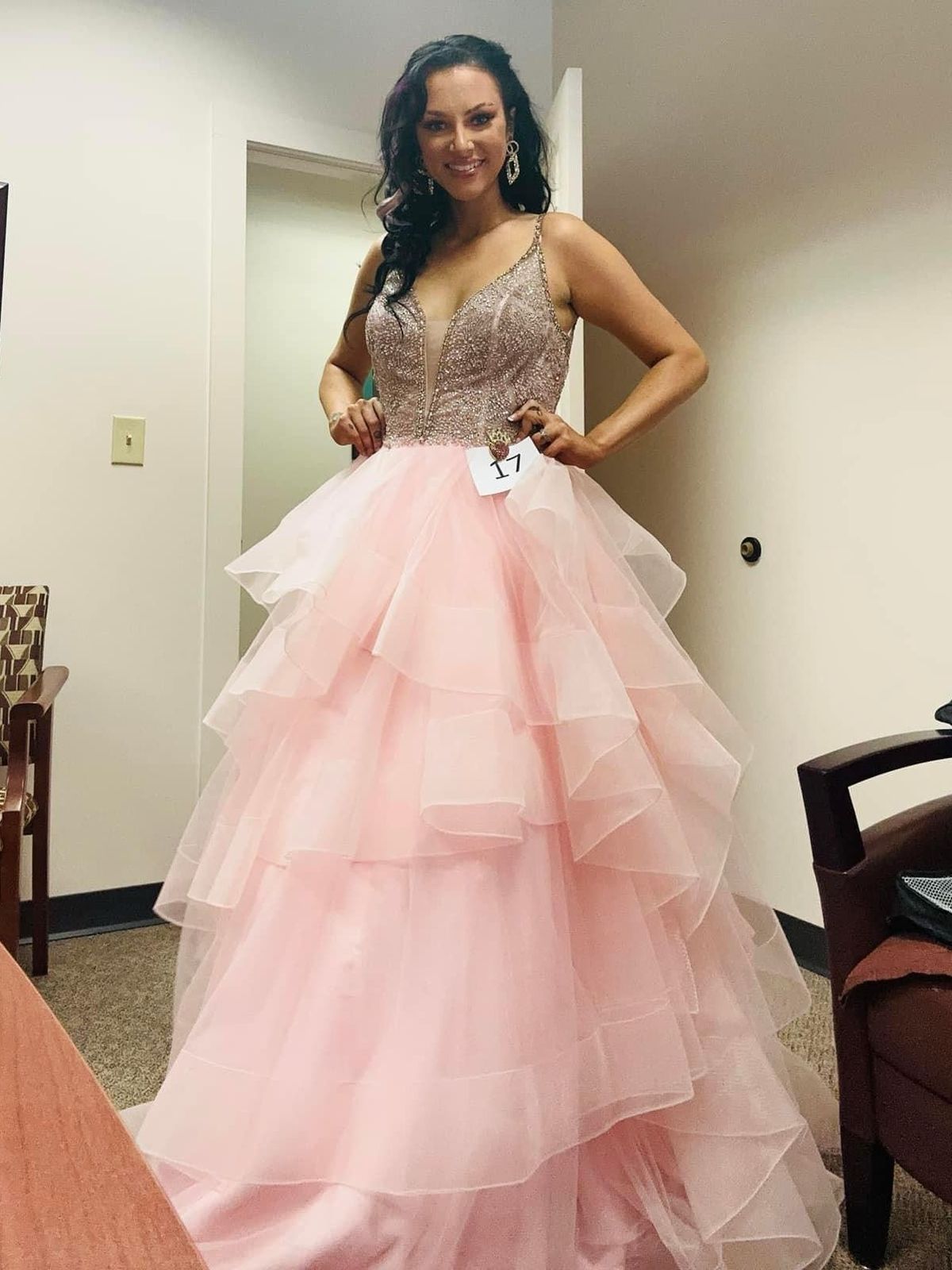 Size 6 Pageant Plunge Pink Ball Gown on Queenly