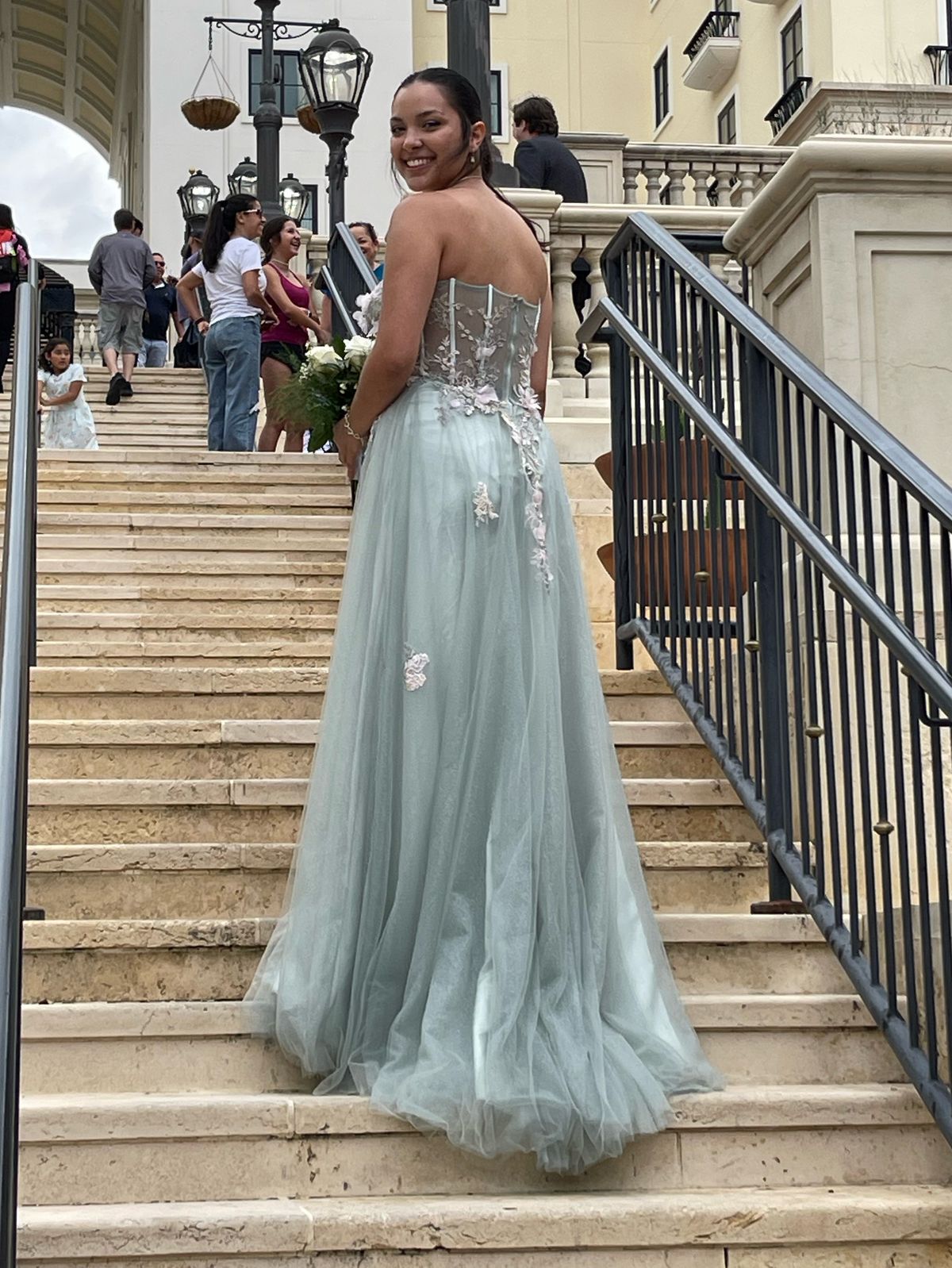 Style GB21030AAL GB Size 6 Prom Strapless Blue Dress With Train on Queenly